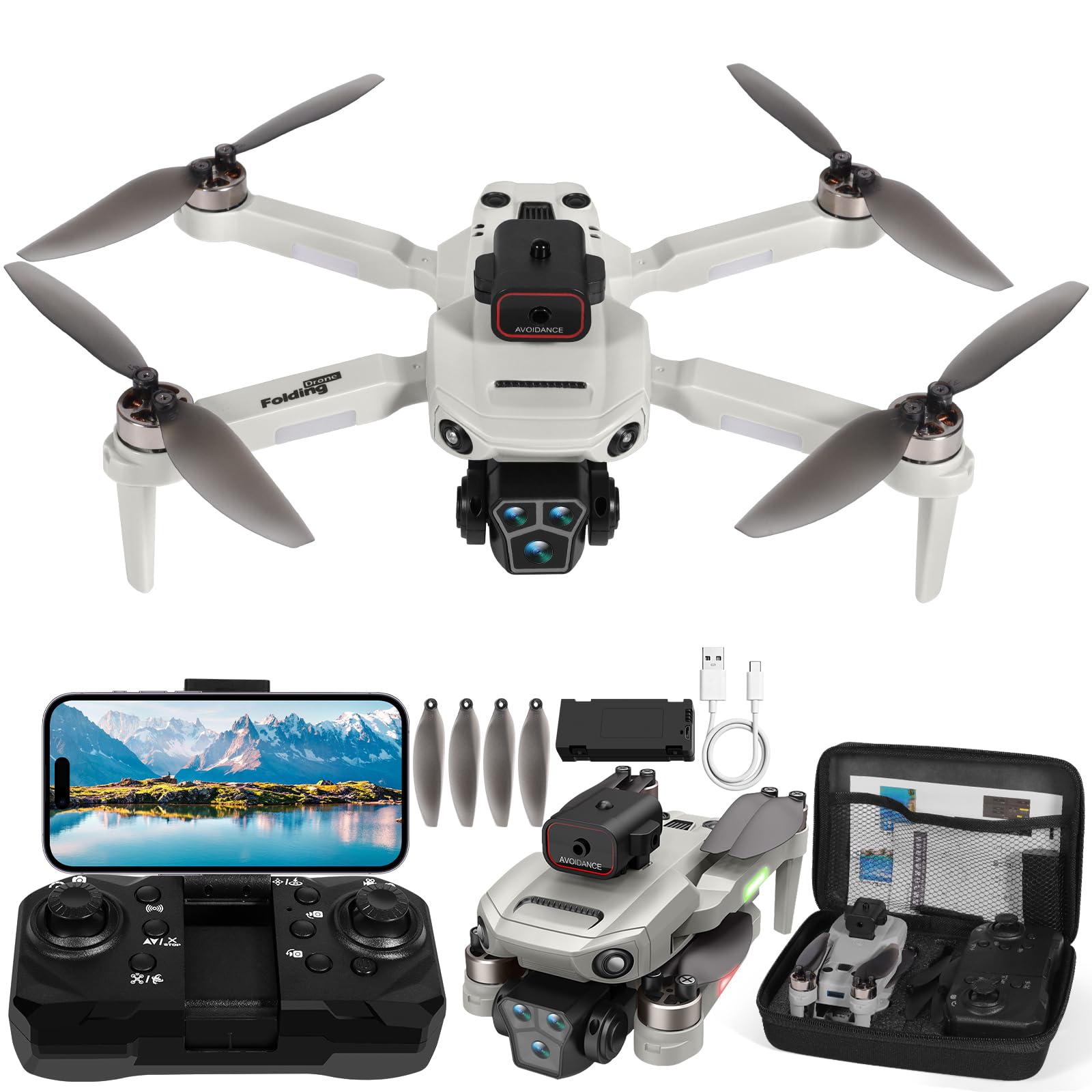 Drone Con Telecamera 4K, Drone Pieghevole, Motore Brushless, Quadricottero FPV WiFi, Volo A Traiettoria, 3D Flip, Decollo/Atterraggio 1 Tasto, per Bambini o Novizi, 2 Batterie