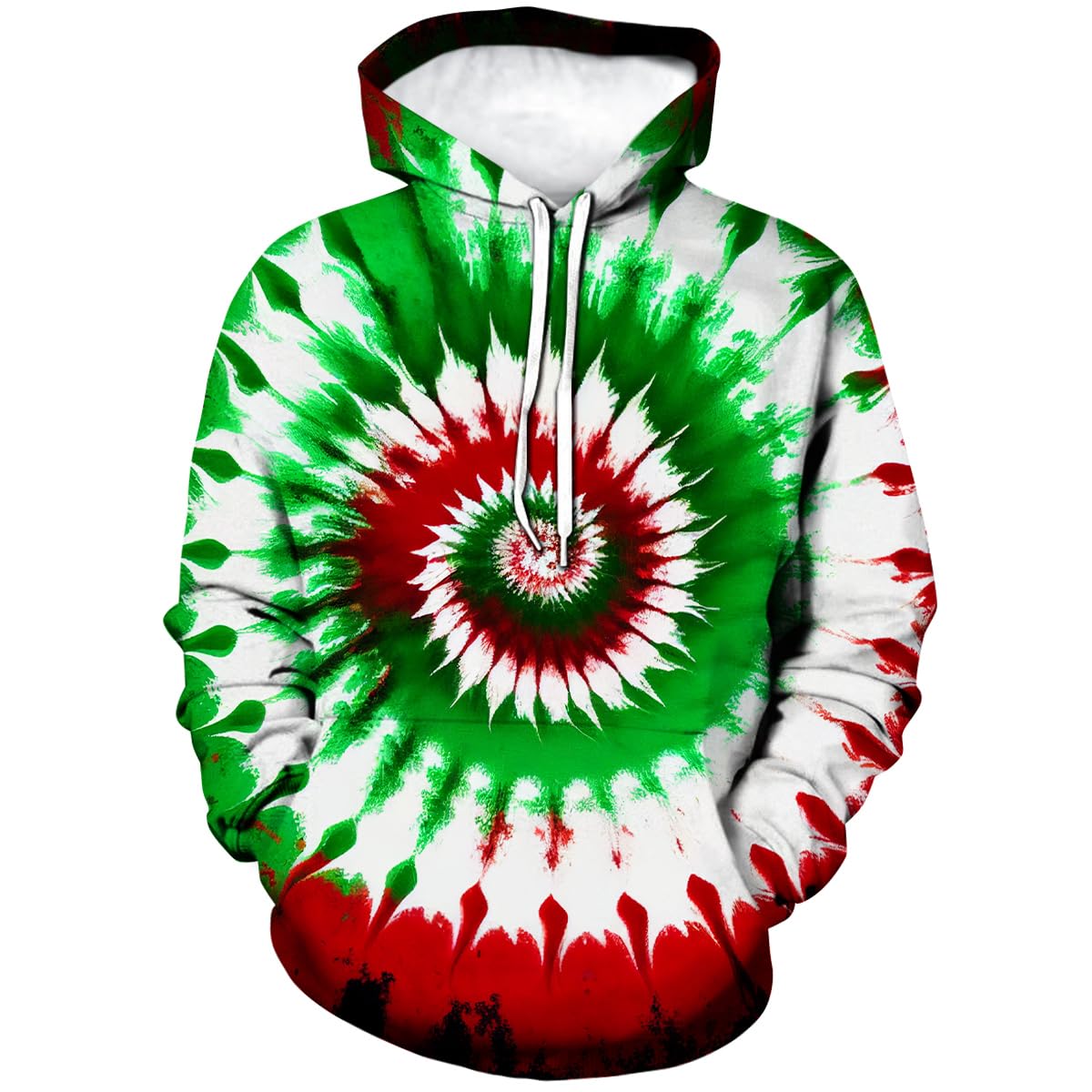 LAOLIUSN Funny Tie Dye Hoodie Colorful Spiral Theme Sweatshirt, Green, X-Large