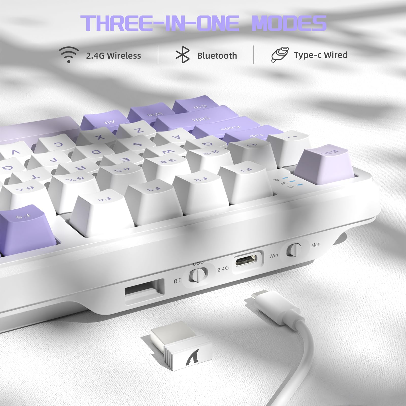 LexonElec X Attack Shark X87 Kabellose Gaming-Tastatur, Tri-Modus-BT/2.4G/Verkabelt, Hot-Swap-fähig, Linearschalter, 87 Tasten PBT-Tastenkappe, Dichtung Struktur, RGB-Tastatur(Lila)