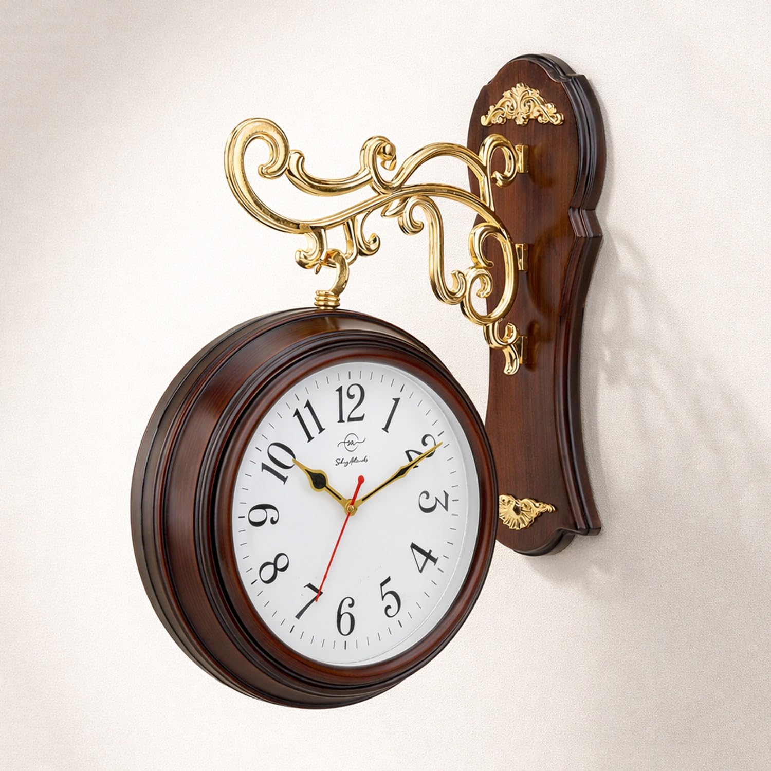 Sehaz Artworks Double Sided Wall Clock for Hall | Wall Clock for Living Room Stylish Latest | Wall Watch for Living Room | Clock for Bedroom Stylish | Railway Clock Double Sided | Brown - 40 x 30 CM-picture-17