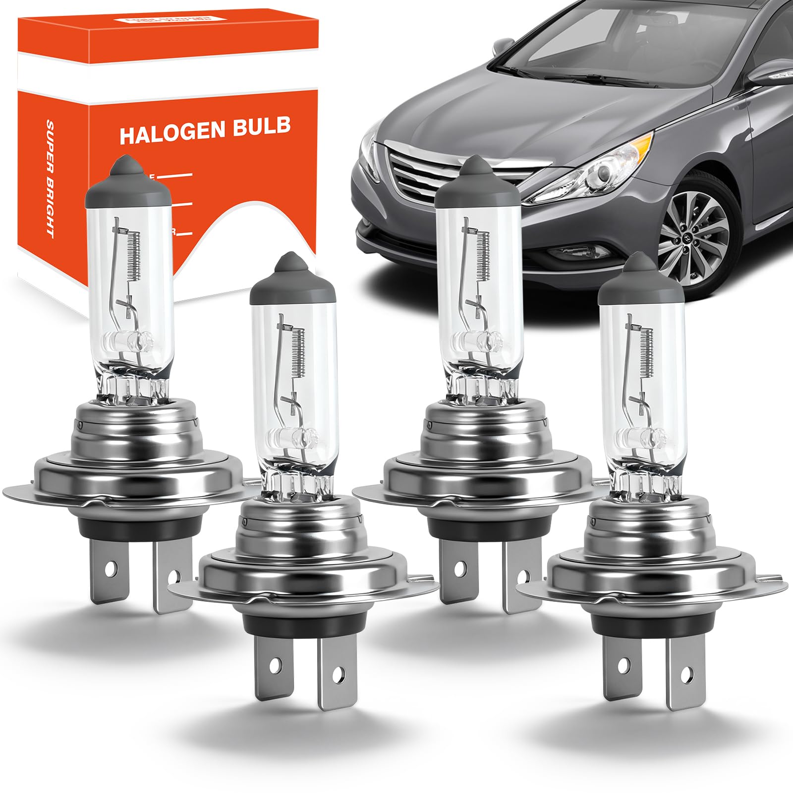 OQSNCV Fit for Hyundai Sonata 2011 2012 2013 2014 Halogen Headlight Bulbs, H7 High Beam + H7 Low Beam Headlamp Replacement Bulbs Kit, Pack of 4