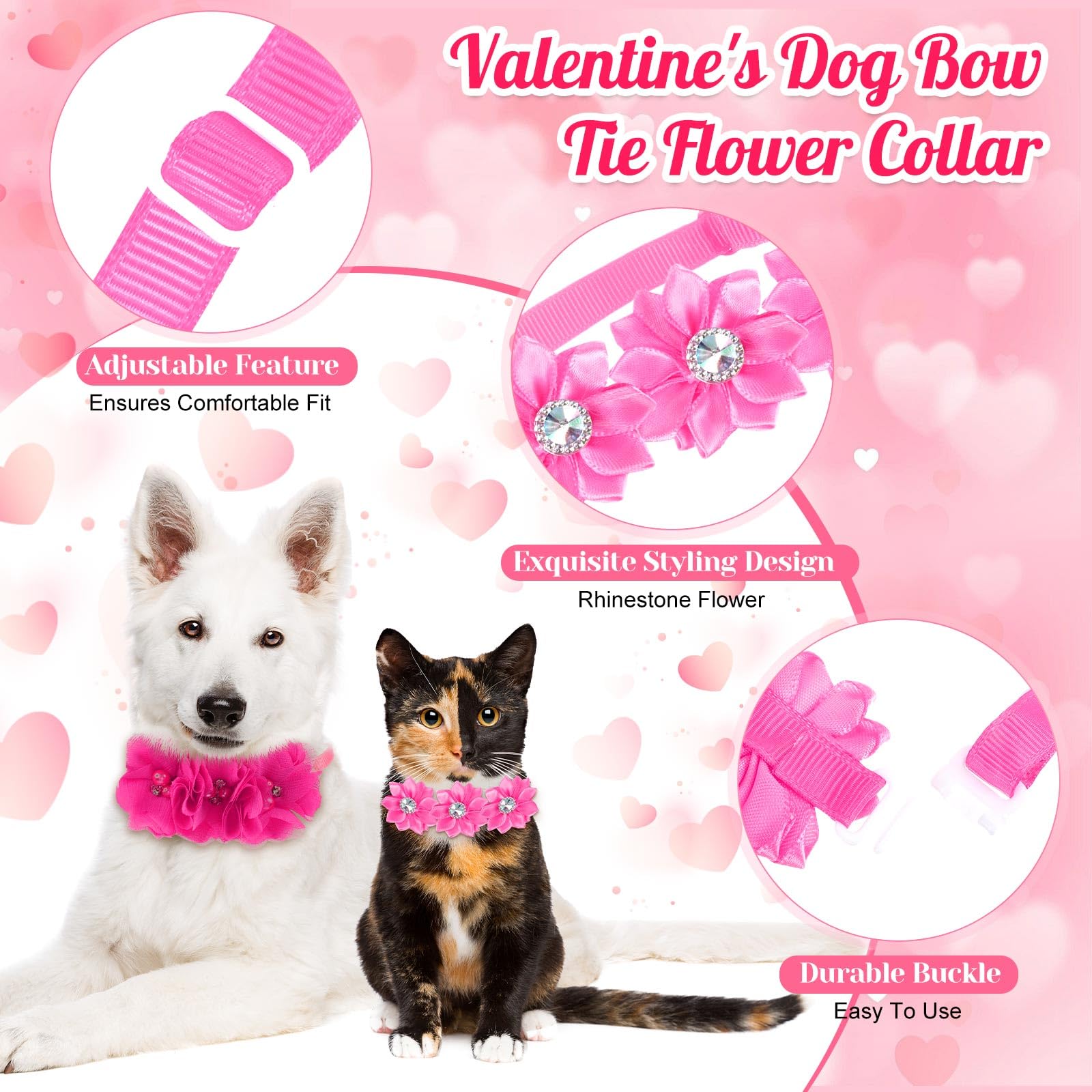 50 Stück Hundehalsband, Welpenschleifen, Haustierzubehör, Blumenschleifen für kleine, mittelgroße Hunde, Katzen, Welpen, Fliegen, Haustierblumen, Zubehör, Weihnachten, Party, Hochzeit, Valentinstag