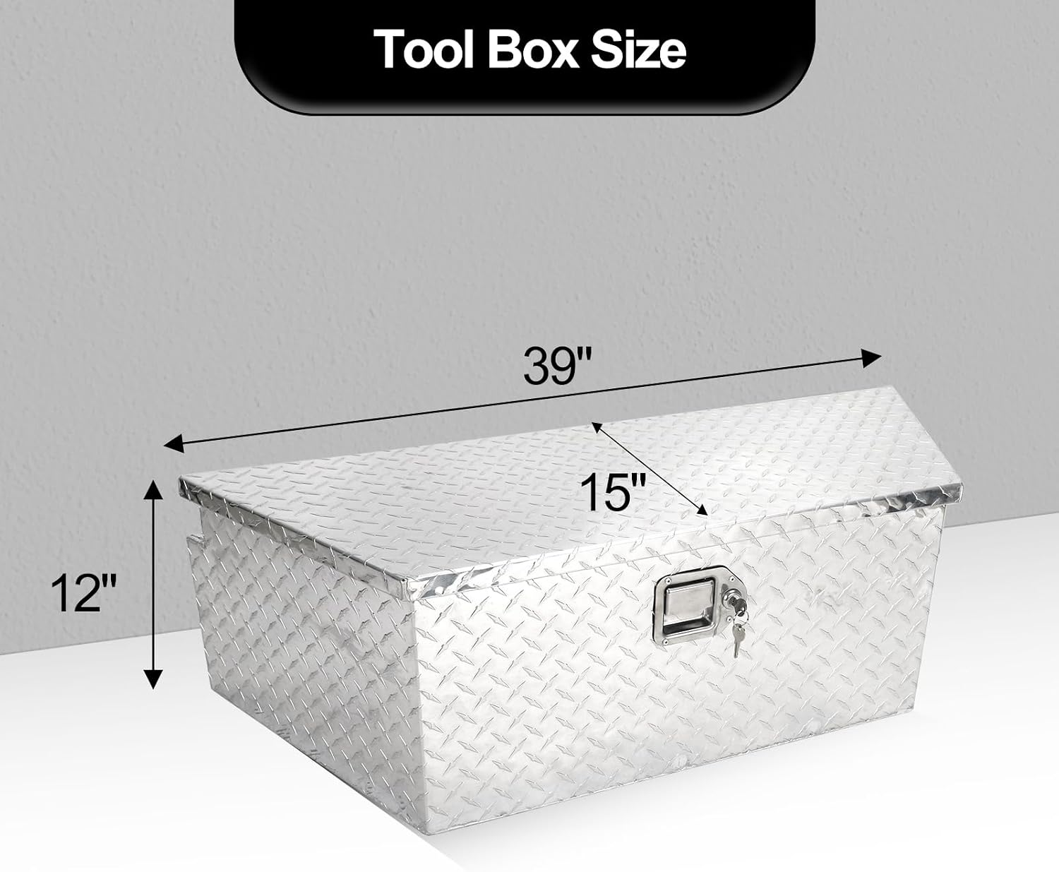 confote 39 Inch Heavy Duty Aluminum Stripes Plated Tool Box Trailer Toolbox for Pick Up Truck Bed RV Waterproof Storage Organizer with Lock and Keys-Silver