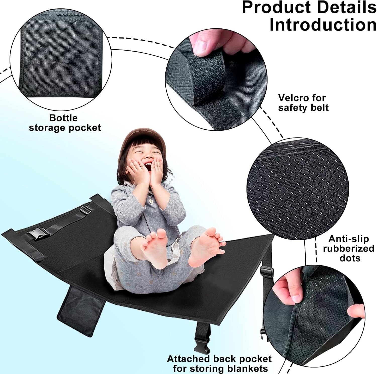 Reposapiés Portátil y Plegable para Niños, Extensores de Asientos para Aviones, Accesorios de Viaje en Avión, 77x44cm