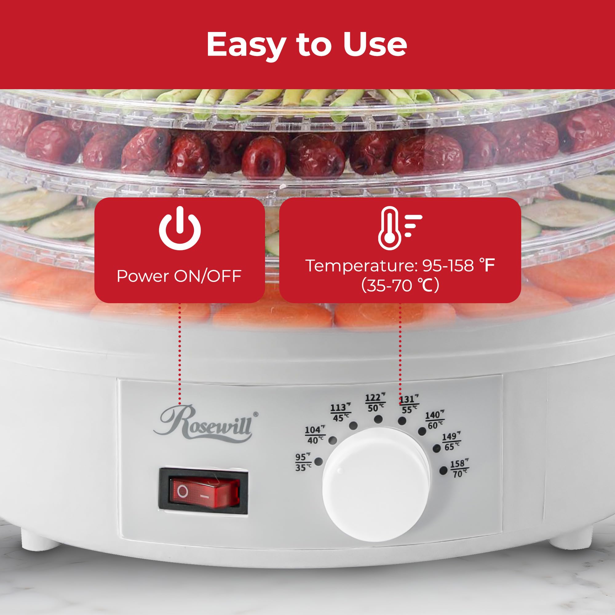 Rosewill Countertop Portable Electric Food Fruit Dehydrator -3