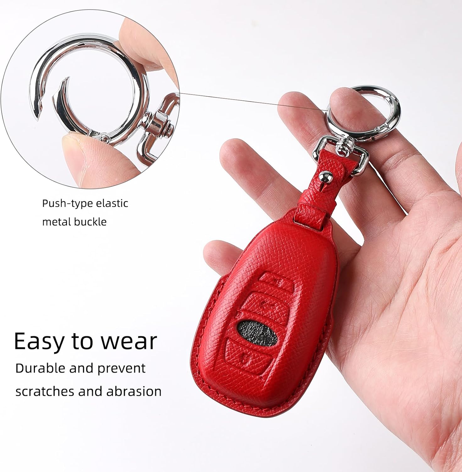 Leather Key Fob Cover with Keychain, Compatible with Subaru WRX, BRZ, XV, Outback, Ascent, Forester, Legacy,Impreza Key (Red)