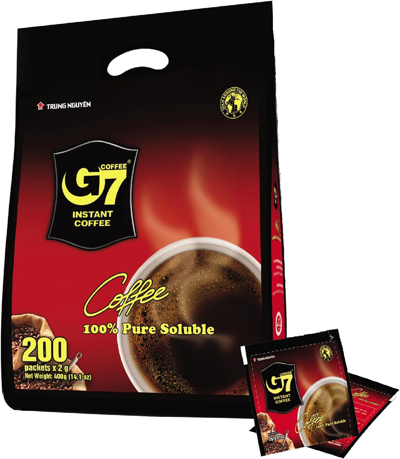 Trung Nguyen โ G7 Instant Coffee โ Pure Black โ 100% Soluble Coffee โ Strong and Bold โ Instant Vietnamese Coffee (200 Packets)