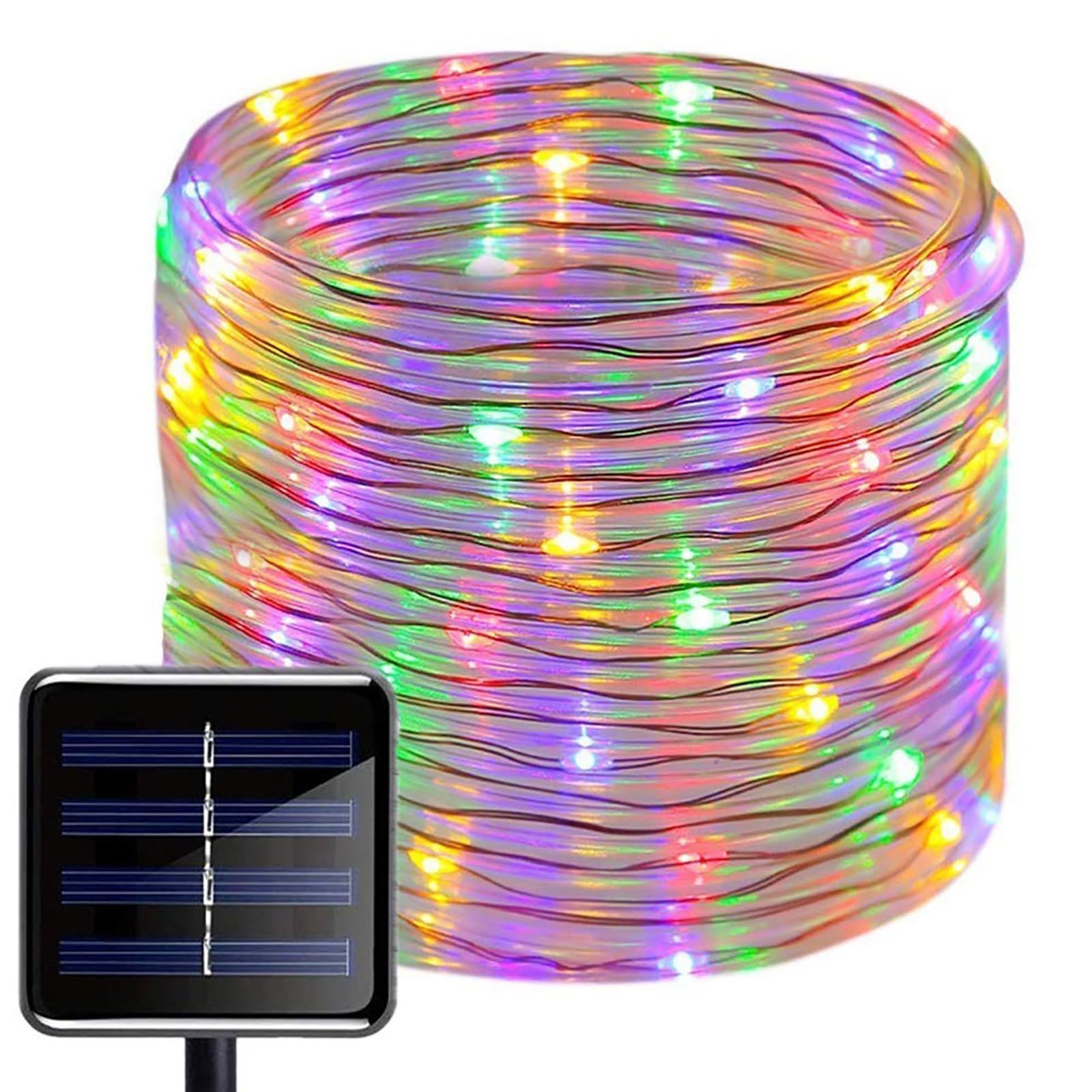 ZVO Cadena de Luces Tira LED Solar Exterior, 10m 100 LEDs Solar Guirnalda Manguera, 8 Modos Iluminación PVC Cuerda Impermeable para Arbol Navidad Fiestas Bodas Jardín Casa(Multicolor)