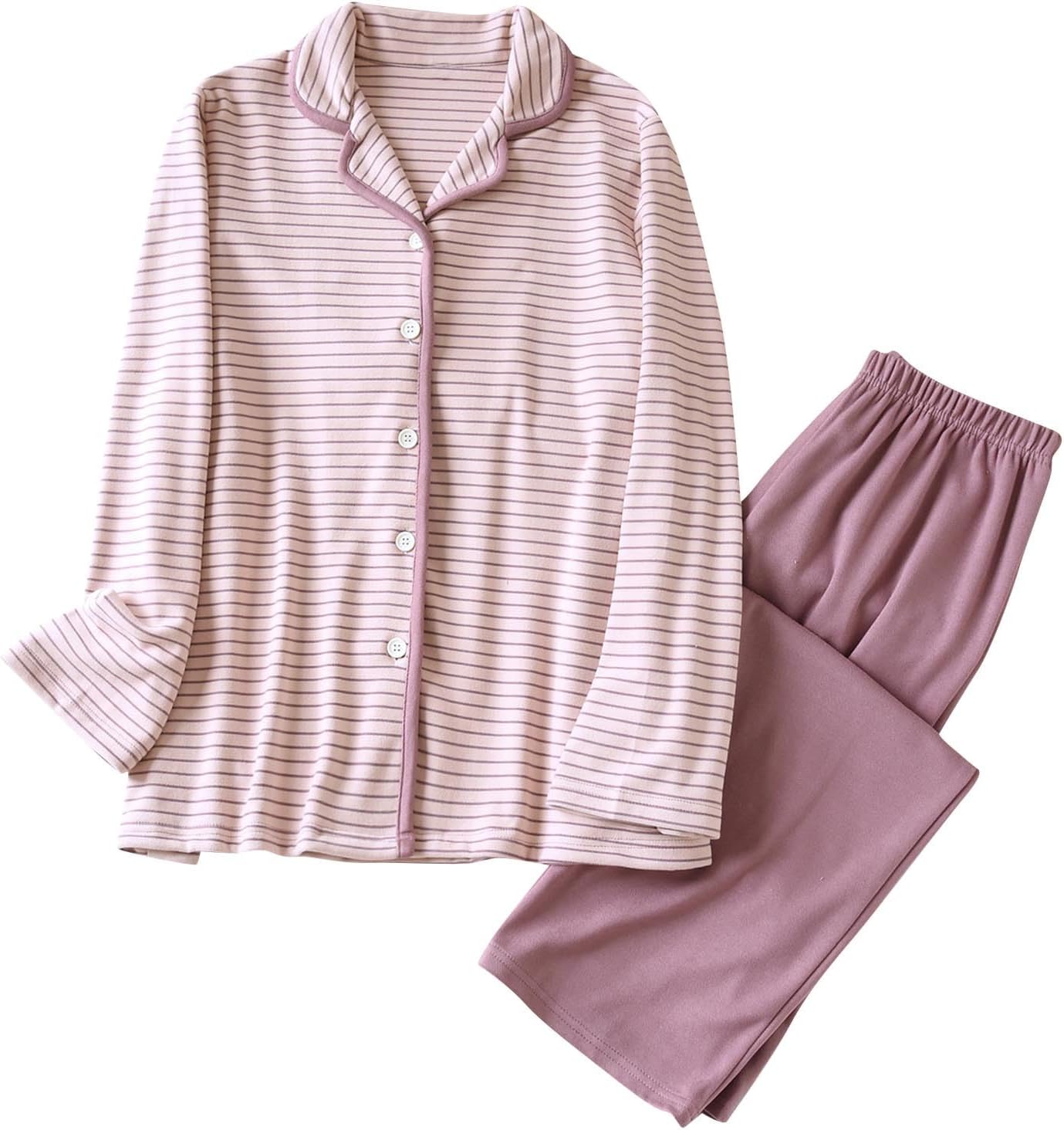 Oplxuo Striped Pajamas Set for Women Lightweight Casual V-Neck Long Sleeve Button Down Sleepwear Fall Outfits