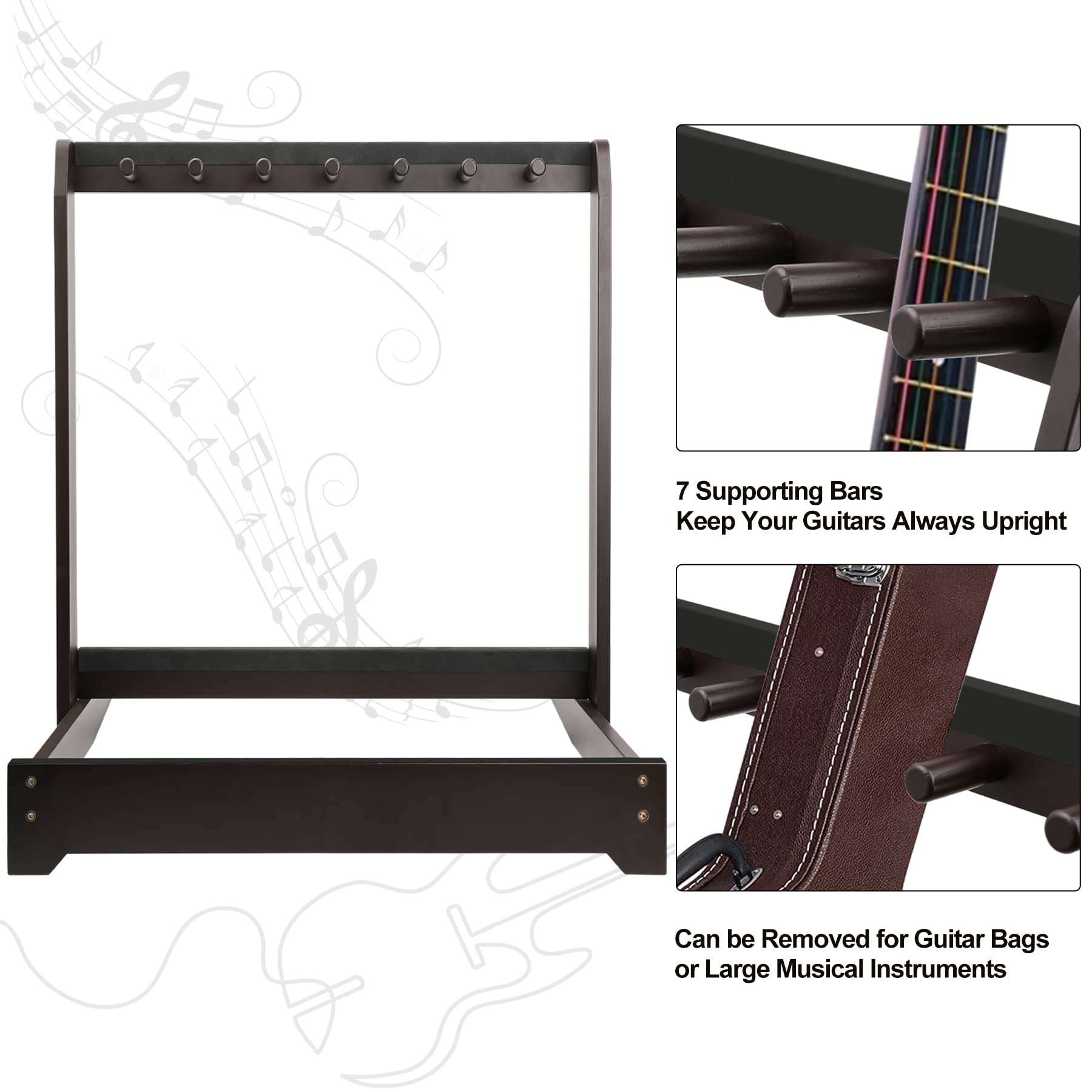 Purbambo Guitar Stand for Multiple Guitars, Bamboo Guitars Display Rack, Home Studio Guitar Holder for 3 Acoustic Guitars, 6 Electric Guitars or 6 Basses