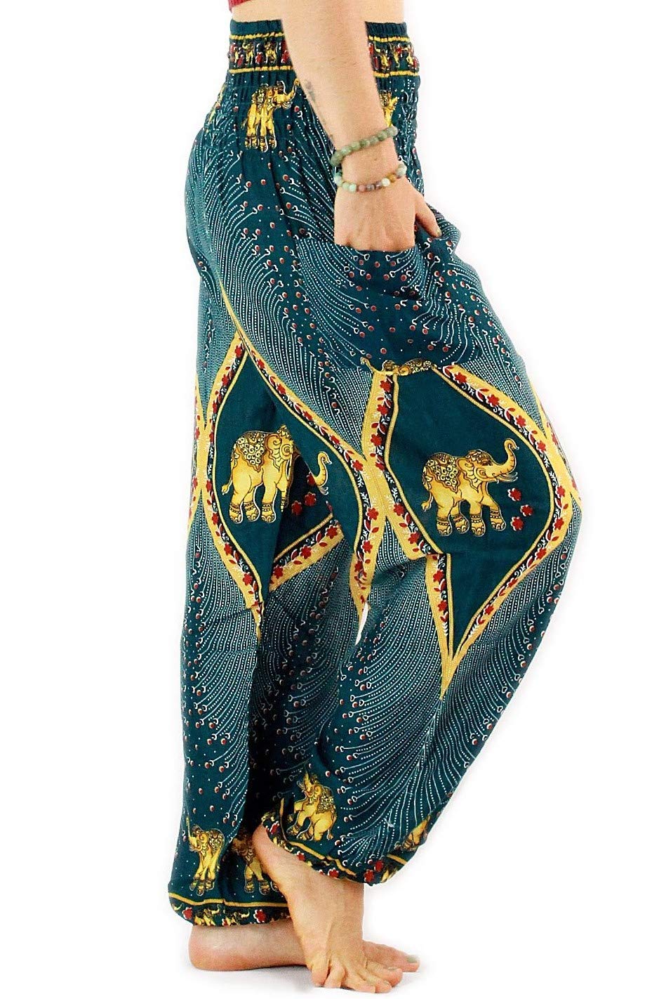 One Tribe Apparel Women's Elephant Pants from Thailand Ocean Blue Goddess
