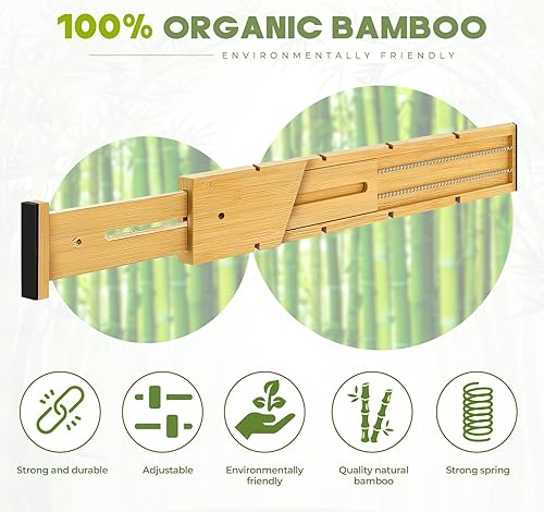 Miniatura 3 de Separadores de cajones de bambú, 4 piezas con insertos, organizadores de cajones de utensilios de cocina expandibles, organizador de cajones