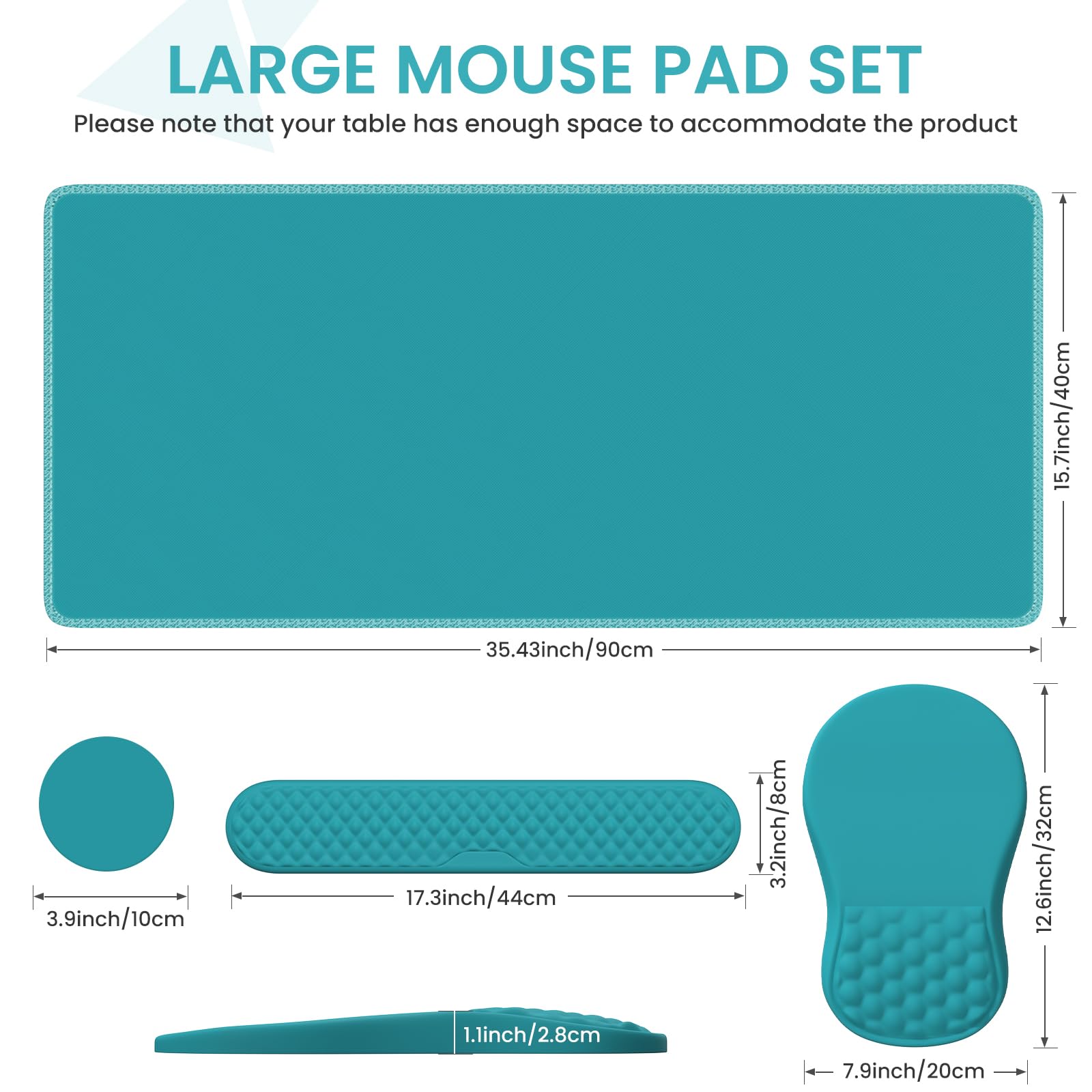 Alfombrilla de escritorio, alfombrilla de mouse para túnel carpiano con reposamuñecas y almohadilla para teclado, 4 alfombrillas ergonómicas XXL con posavasos, soporte de muñeca para teclado