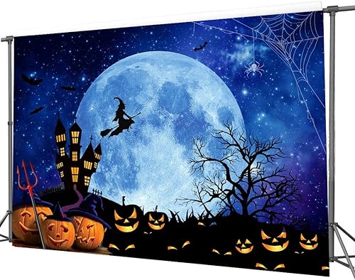 Miniatura 4 de Dudaacvt Telón de fondo de Halloween de 7 x 5 pies, noche de terror, luna, cementerio, calabaza, farol, telón de fondo para Halloween, niños,