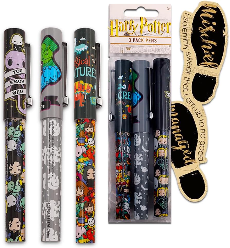 Harry Potter Pen Set Bundle - 3 Deluxe Pens Plus Bookmark | School & Office Supplies