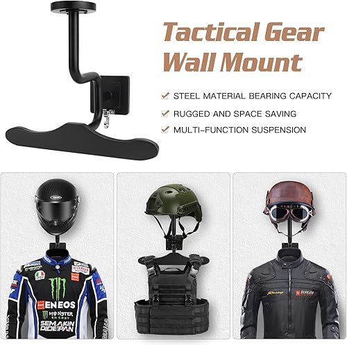 Miniatura 5 de MANNIFEN Soporte de pared para equipo táctico, estante de equipo de policía con soporte para casco, soporte de pared de madera maciza y casco