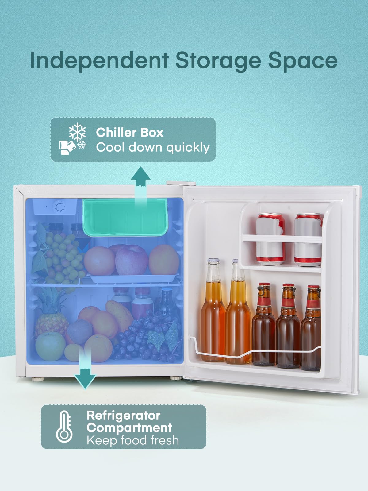 FOHERE Mini Kühlschrank 46L mit Eisfach | Getränkekühlschrank | Temperaturregelung, Energiesparend, Leise | Kühlschrank Klein Ideal für Küche, Büro, Schlafzimmer | Wechselbarer Türanschlag | Weiß