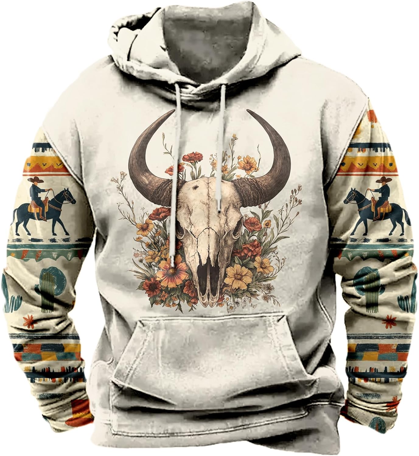 domirica Hoodies For Men Western Cowboy Pullover Big And Tall Comfort Fashion Cool Novelty Graphic Hooded Sweatshirt