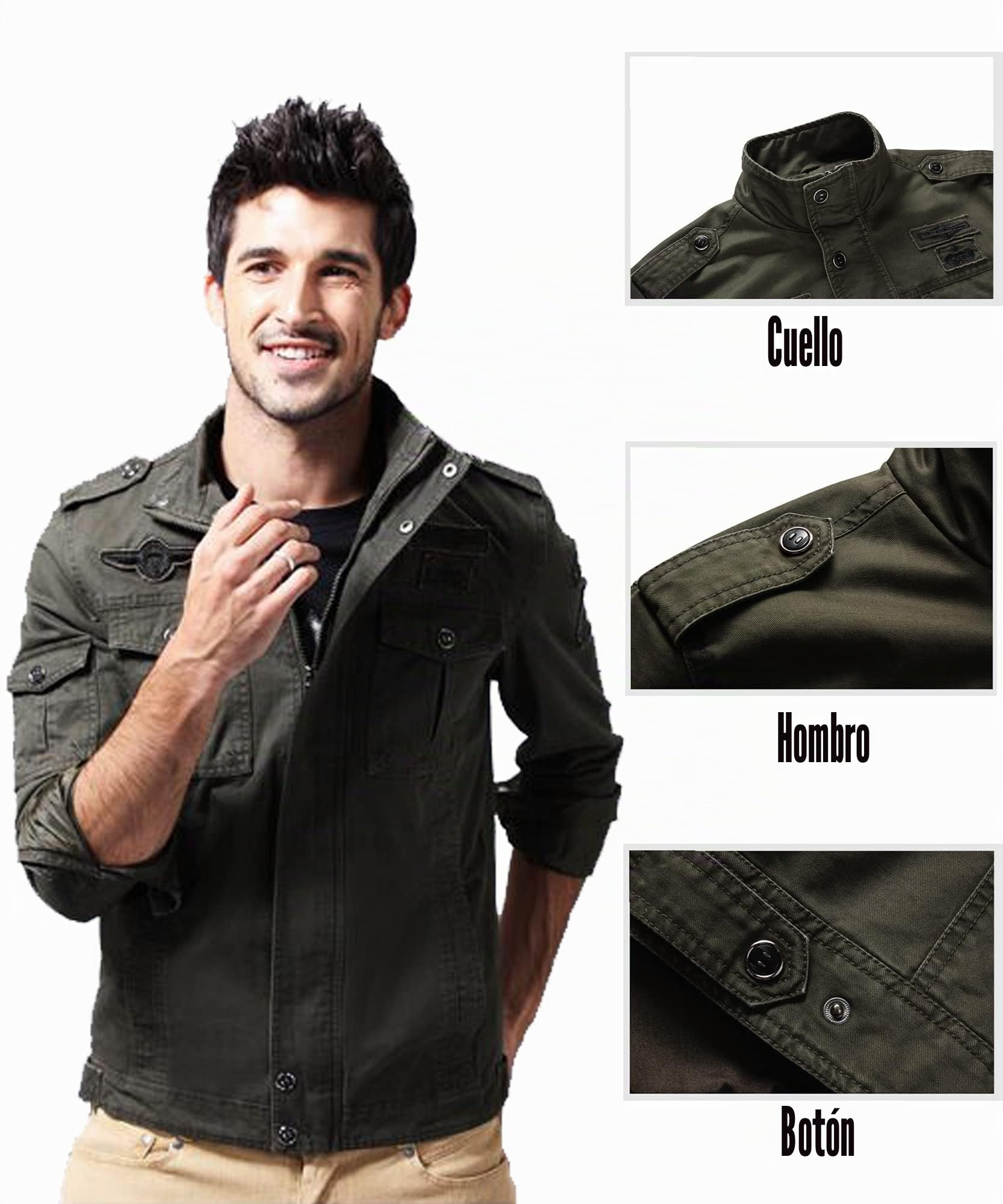 Chaqueta de entretiempo militar para hombre cuello alto chaqueta de aviador chaqueta de algodón, chaqueta bomber con múltiples bolsillos chaquetamilitar