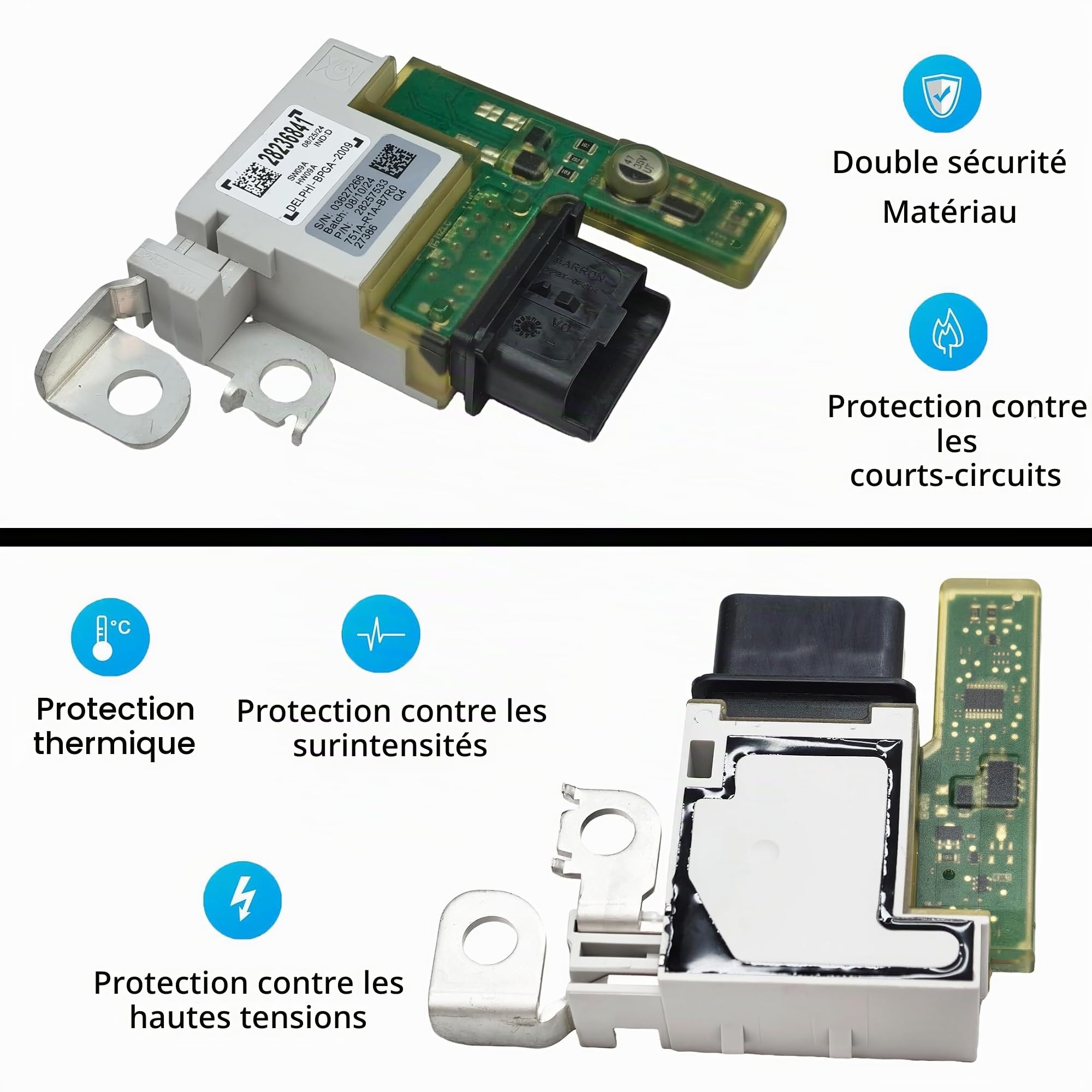 Heart Horse 6500GR Boîte à Fusibles de Voiture, Module Fusibles de Gestionnaire de Batterie Rechange pour Peugeot 308SW 308CC 3008 RCZ 5008 C4 Picasso 1.6 2.0 HDi Fusible Batterie 28236841