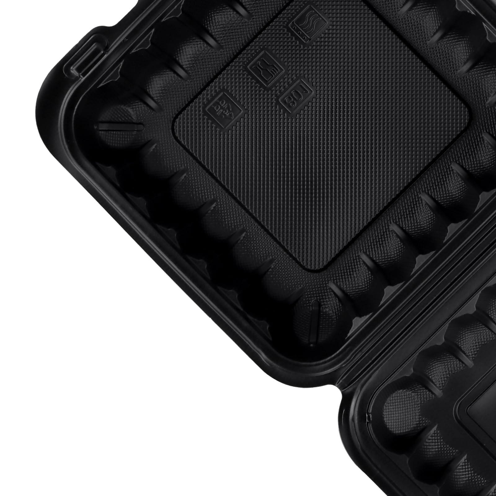 SINJEUN 70 Stück Clamshell Lebensmittelbehälter, 20,3 x 20,3 x 7,1 cm, wiederverwendbare schwarze Take Out Boxen mit Deckel, Kunststoff To Go Behälter für Frühstück, Mittagessen, Salat, Klapp-Design