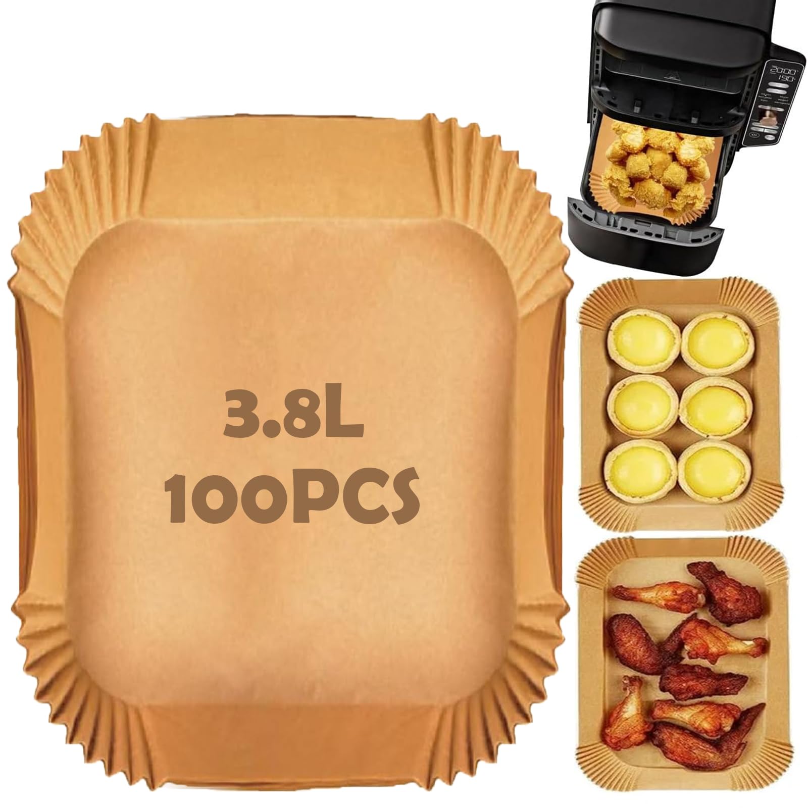 100 Piezas Papel Freidora Aire, BPA Free Desechable Antiadherentes a Prueba de Grasa Papel Air Fryer Cuadrado 3.8L, Accesorios Freidora De Aire Compatible Con Ninja Double Stack XL 7.6L SL300EU