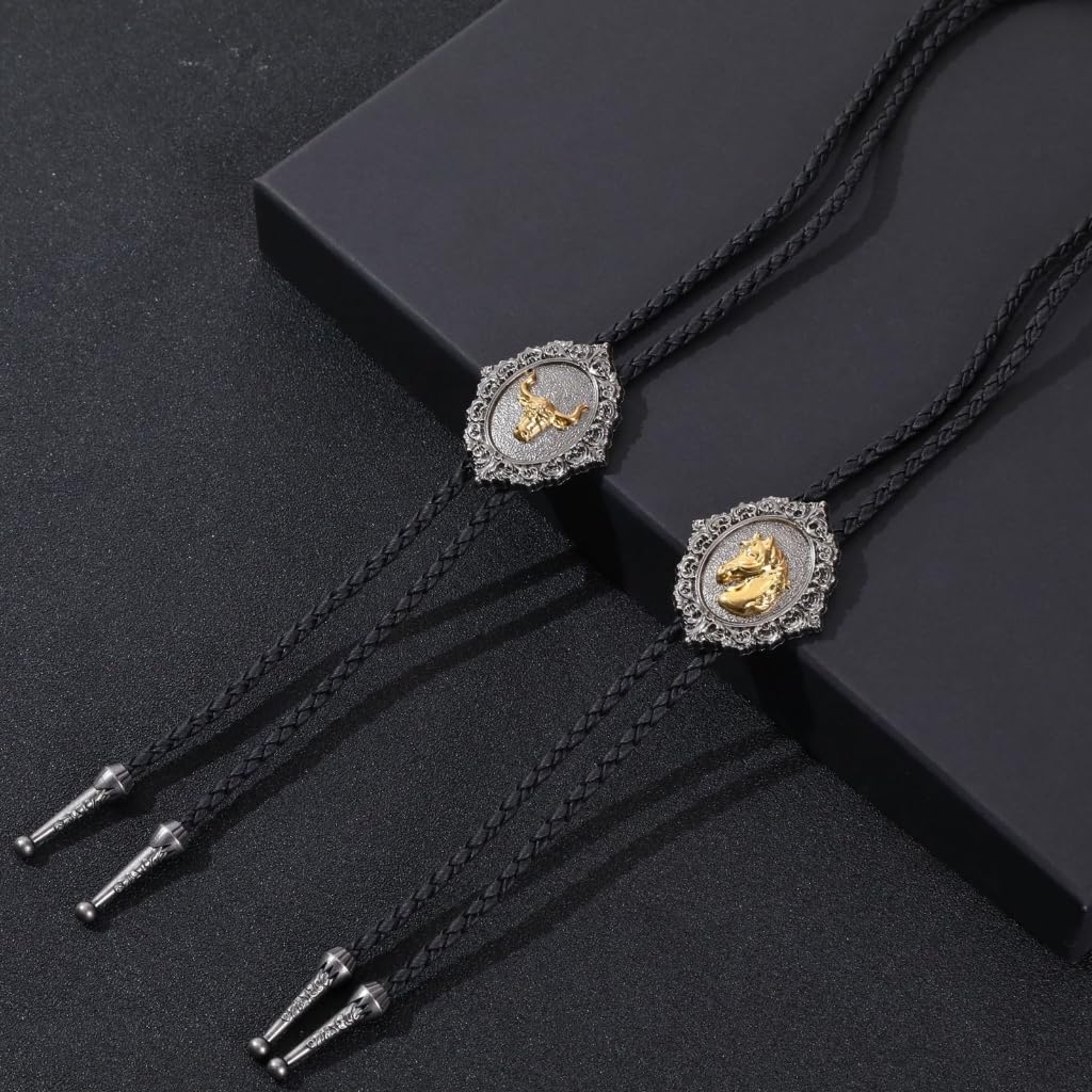 Cravatte da Cowboy, Collana con Ciondolo Forma di Distintivo Mucca e Cavallo
