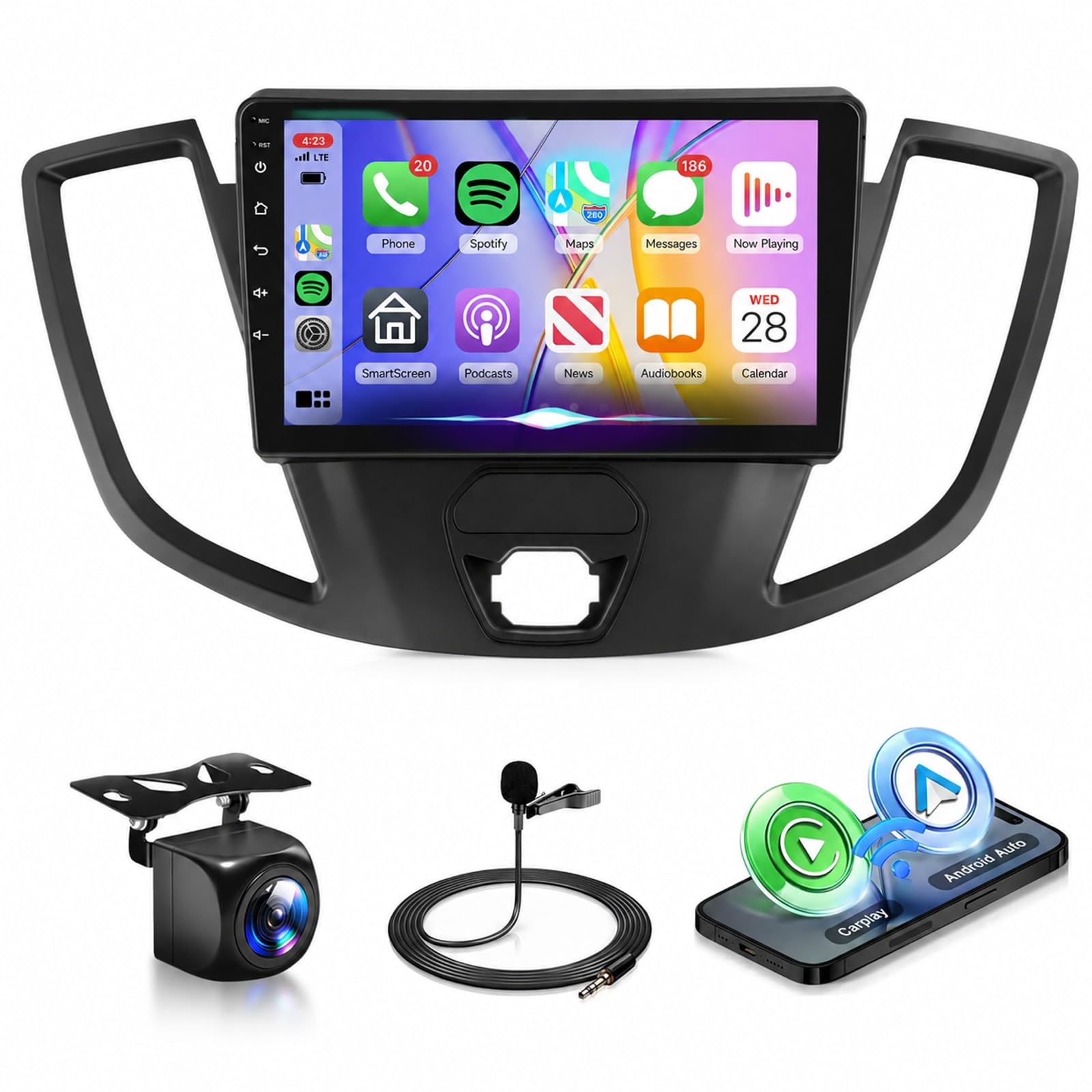 Rimoody 2+64G Android Car Stereo for Ford Transit 2013-2019 with Wireless Carplay Android Auto, 9’’ Touchscreen Car Radio with GPS Navigation Bluetooth Mirror Link 5G-WiFi FM/RDS EQ Backup Camera SWC-image-2