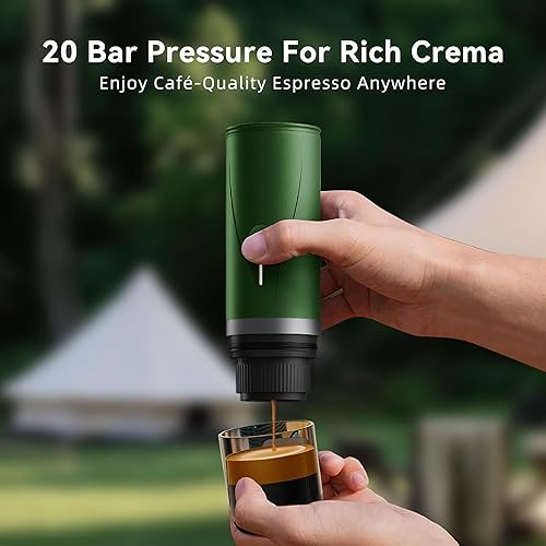 Miniatura 2 de Máquina de café espresso portátil, mini cafetera eléctrica autocalentable, hasta 20 bar de presión, compatible con cápsulas NS y molienda fina,