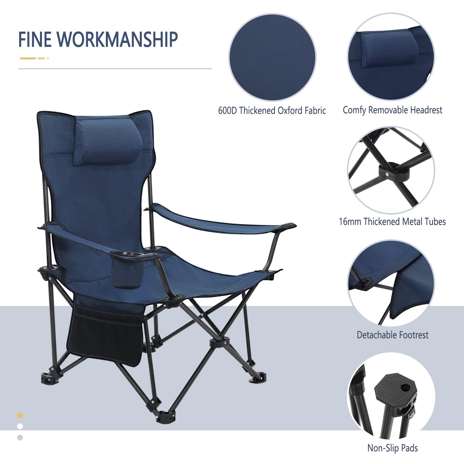 WOLTU Lot de 2 Chaises de Camping Portable, Chaise Pliante pour Camping, avec Sac de Transport, Bleu