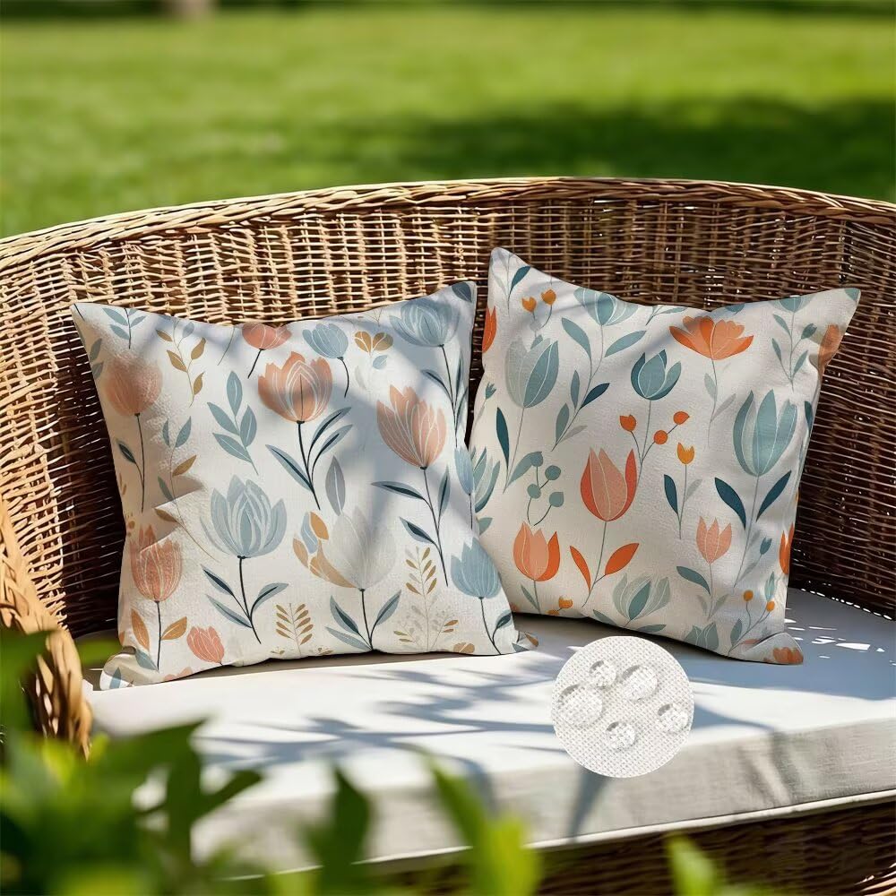 Federe Cuscini da Esterno Impermeabili 65x65 Primavera Copri Cuscini per Divano Fiore Federa Cuscino Pastorale Decorativi Copricuscini per Divano Giardino Soggiorno Copricuscino Set di 2 (IU163)