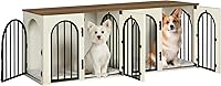 Vista 8 de Jaula para perros de 63" para 2 perros, perrera resistente para perros de interior con soporte de TV, jaula de madera L con divisor para perros