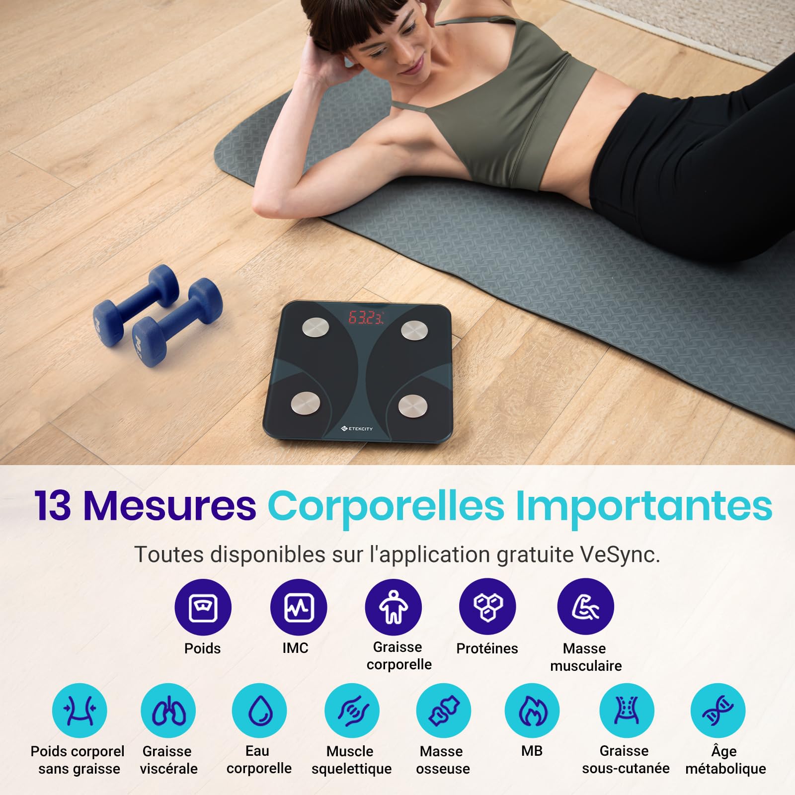 Etekcity Báscula de grasa corporal: precisión de hasta 0,05 kg