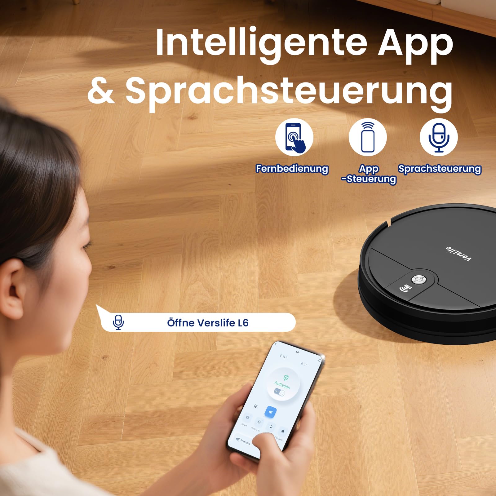 VersLife L6 Saugroboter mit Wischfunktion, 4000Pa Staubsauger Roboter | App Steuerung, Alexa, 120 Mins MAX, Ultraflaches Design, Saug und Wischroboter für Tierhaare, Teppiche und Hartboden