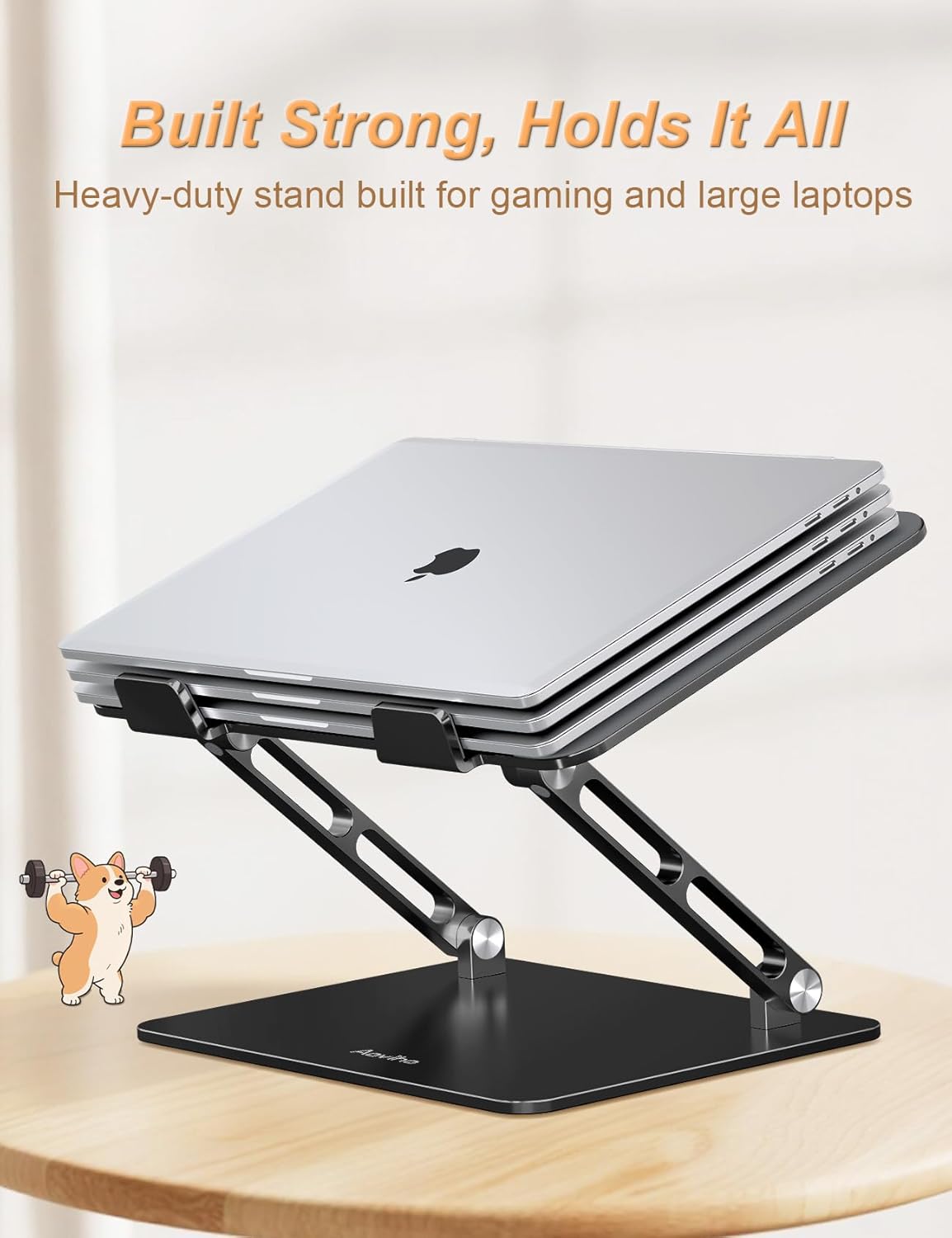 Aoviho Laptop Stand for Desk-Adjustable, Foldable, Portable, Ergonomic Aluminum Notebook Riser with Unique Puppy Cooling Vent, Desk Gift for 10"-17.3" Devices Mac, Dell, HP, Lenovo, Samsung, Black