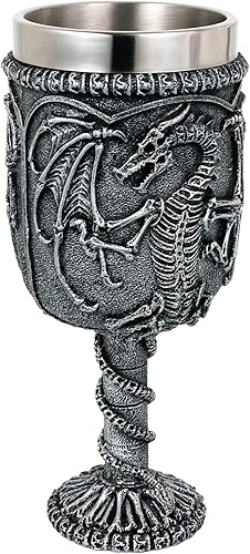 Miniatura 7 de alikiki Copa de vino medieval de dragón de calavera – Copa de cáliz de calici de mazmorras y dragones, taza de acero inoxidable de 15.8 onzas,