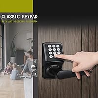 Vista 4 de Cerradura de puerta de entrada sin llave con asa, tarjeta IC y contraseña antiespía, fácil instalación para el hogar, hotel, negro mate Mate negro