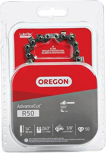 Miniatura 5 de Oregon Cadena de motosierra de repuesto R50 AdvanceCut para barras guía de 14 pulgadas, 50 eslabones de transmisión, paso 38 pulgadas, calibre .043