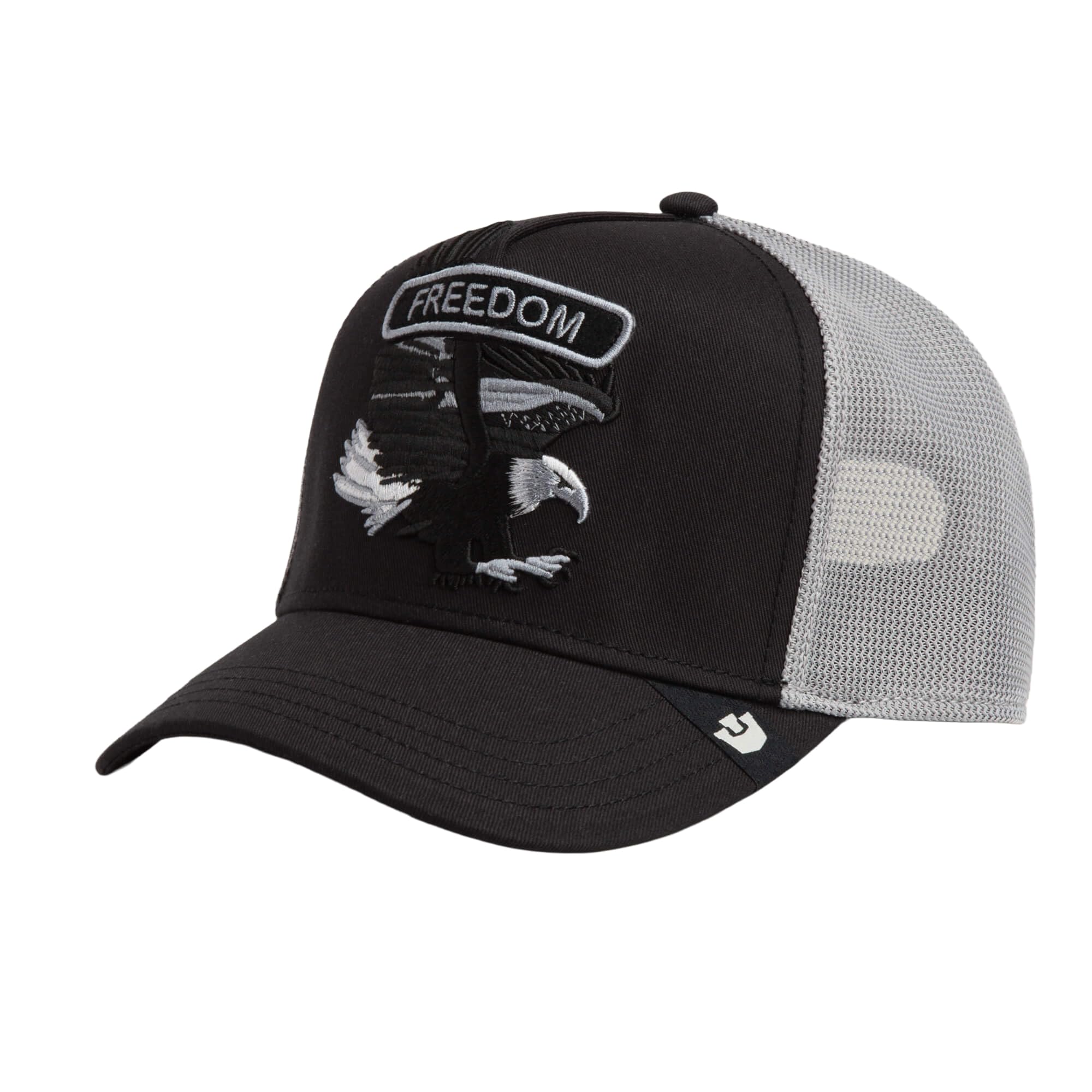 Goorin Bros. Classic Rocker Freedom The Farm Trucker Cap, Black with Grey Mesh, Eagle Design