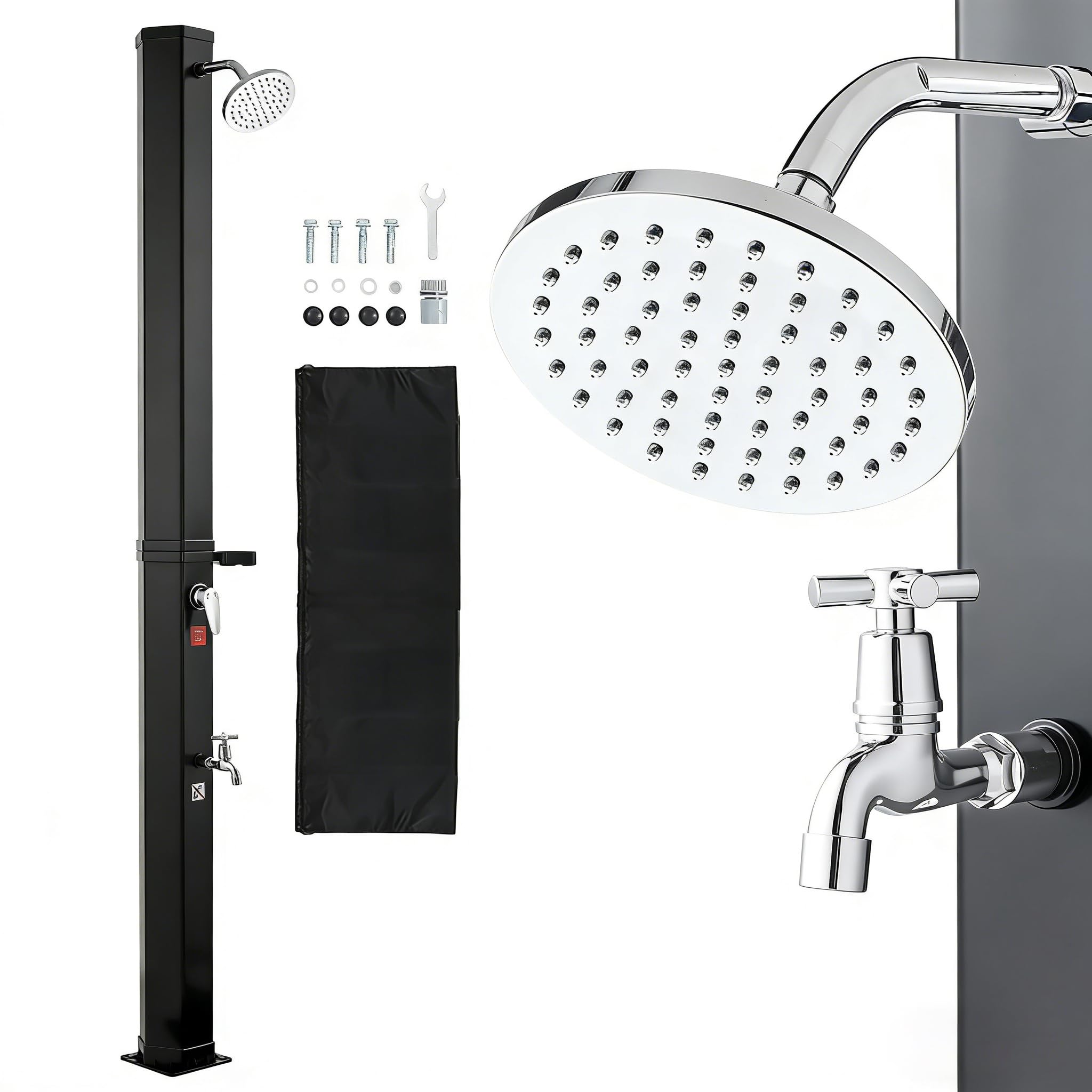 VEVOR Douche Solaire 40 L Douche Extérieur Solaire Autoportante pour Jardin Piscine Plage, Hauteur Pommeau 2 m, avec Robinet de Lavage des Pieds, Douchette, Réglage de l'eau Chaude et Froide, Noir