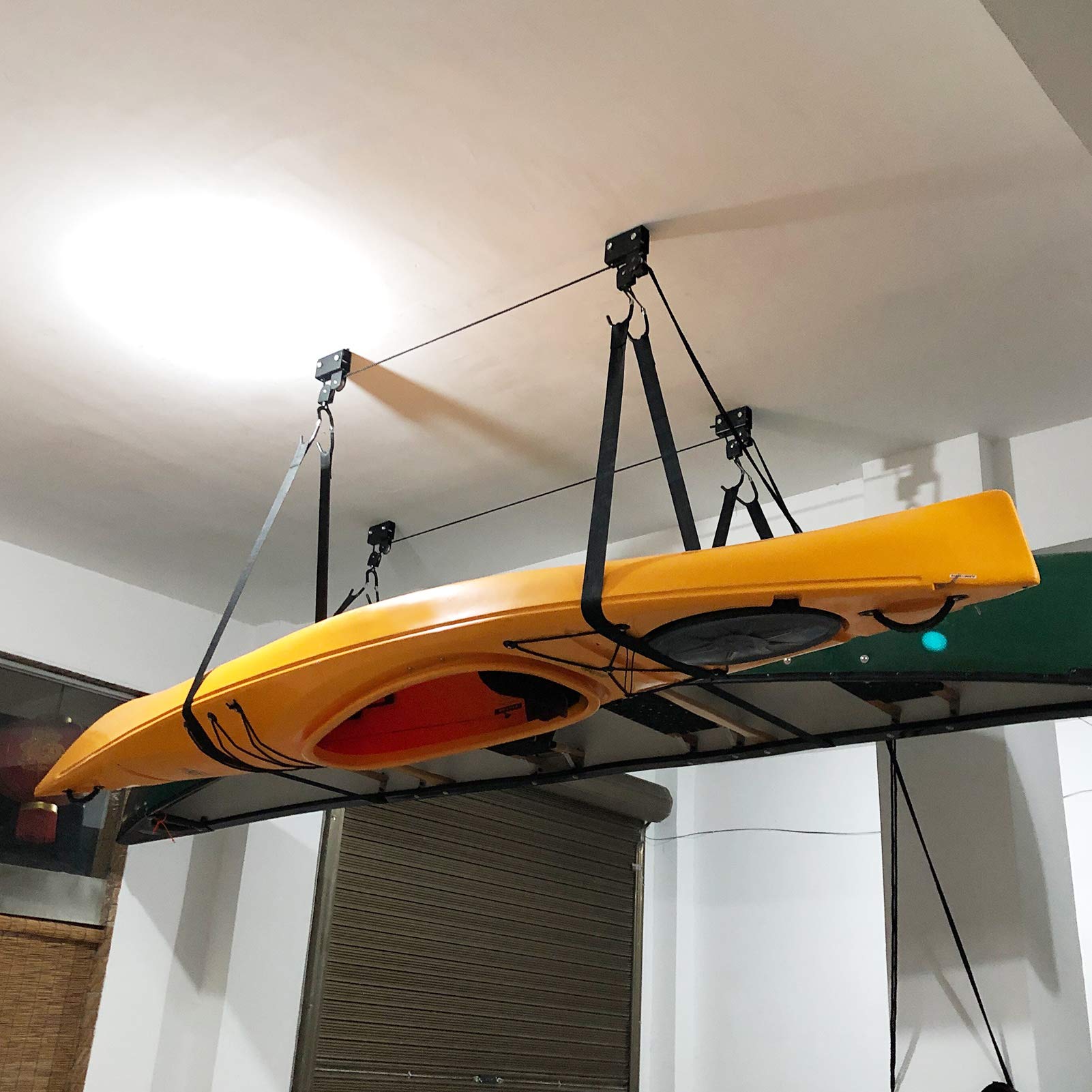 Ejoyous Kayak Ceiling Storage, Kayak Lift with Hanging Pulley System Kayak Ceiling Rack Garage Ceiling Mount for Kayak, Canoe, Bikes, Ladder, Paddleboard