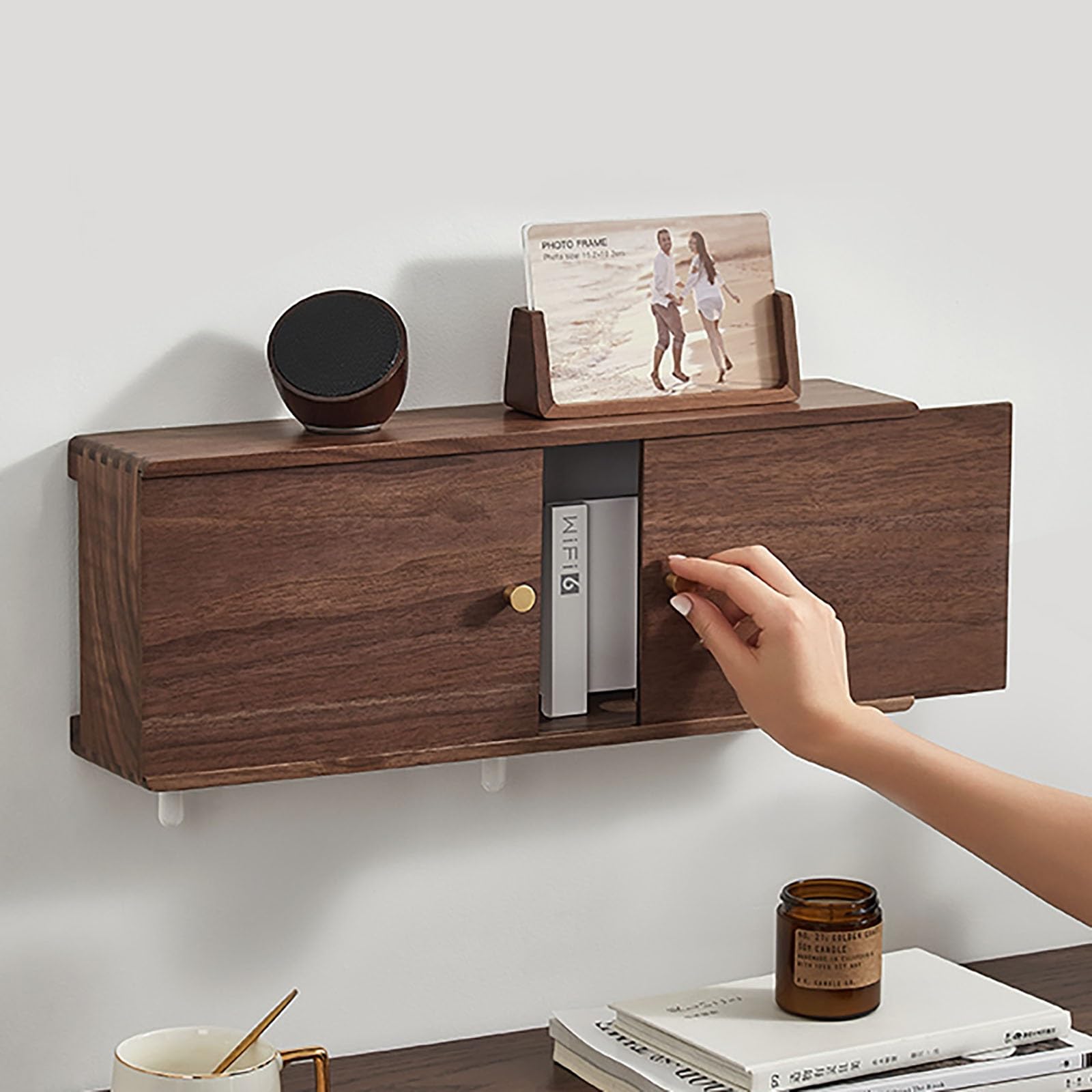 Étagère en bois pour routeur WiFi - Boîte de rangement murale élégante pour la maison et le bureau