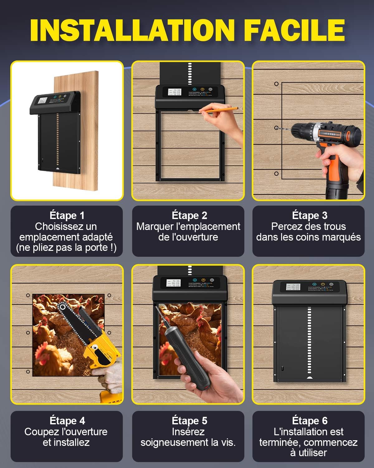 Lorrtta Porte Poulailler Automatique avec Écran LCD, Système Anti-Pincement, Résistant Aux Intempéries, Ouverture Verticale, Aluminium, IPX5, Installation en 3 Minutes, Petit Poulailler, Grande Ferme