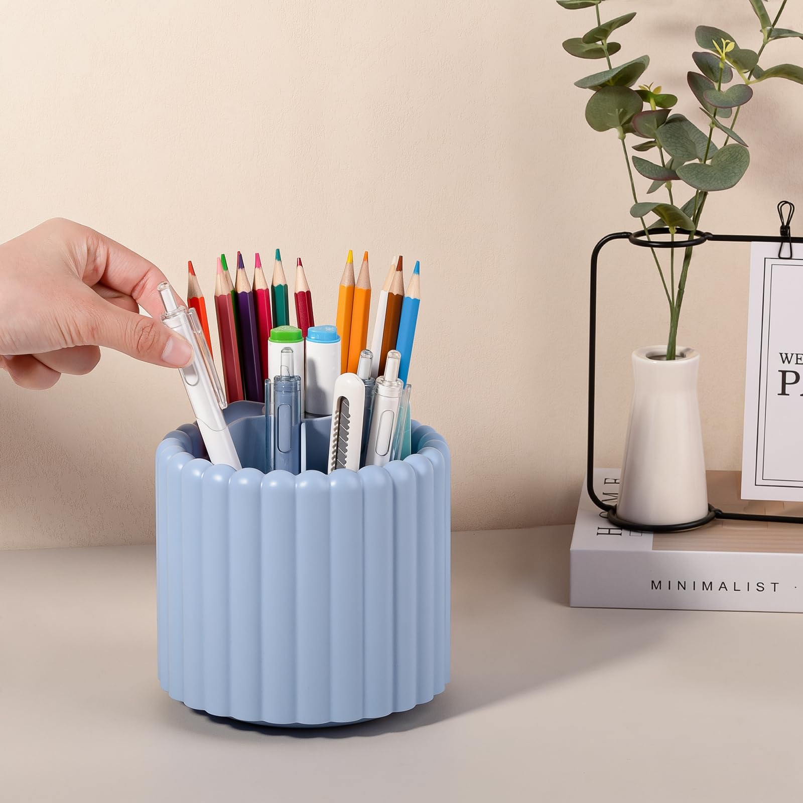 Anyoifax 360° drehbarer Stifthalter für Schreibtisch, abnehmbarer Stiftebecher, Blau