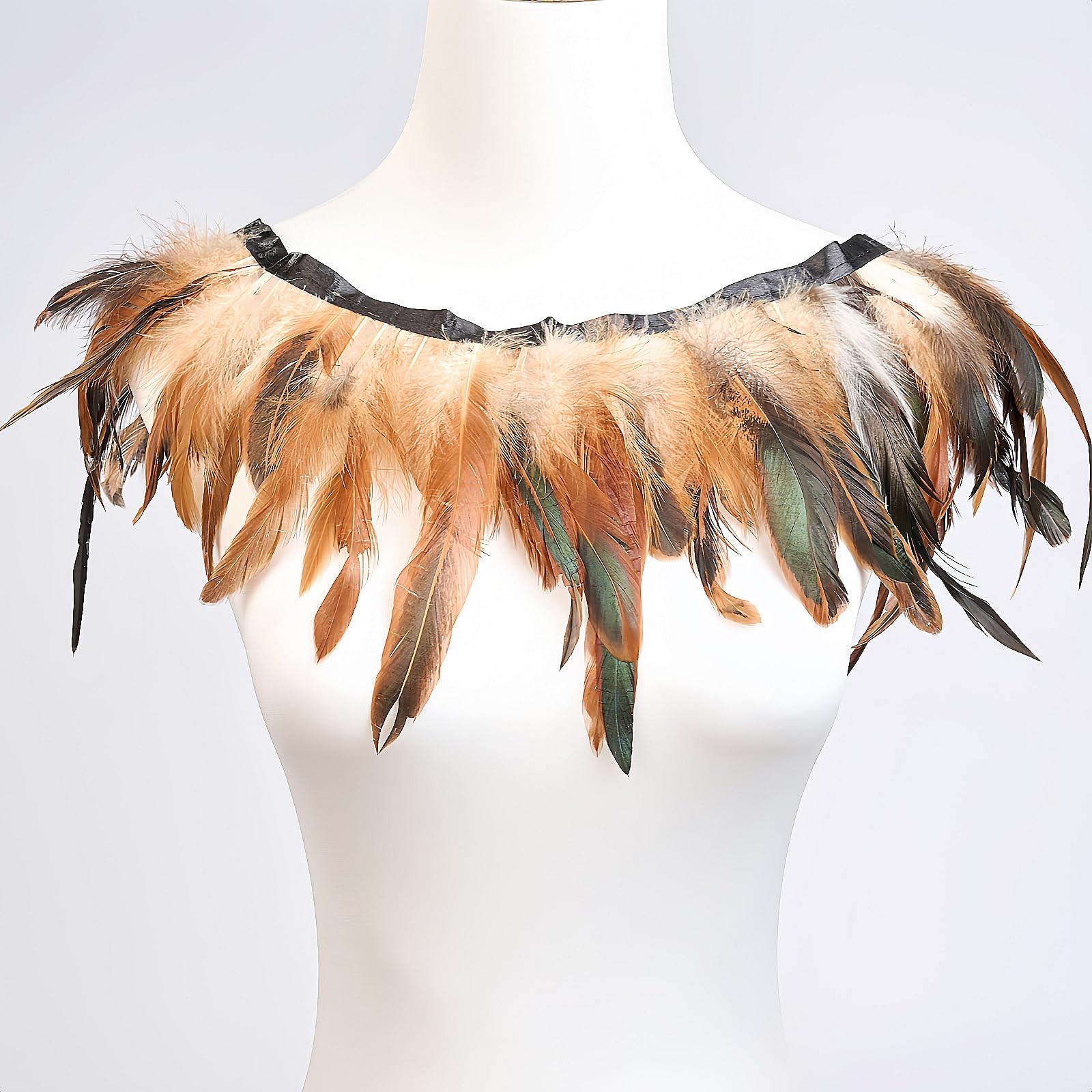 Natural Rooster Feather Trim Length 90cm 5-7inch Width Shawl Cape Feathers Sewing Fringe Trim for DIY Sewing Crafts, Feather Dress Cape Shawl, Wings, Halloween Costumes Decoration