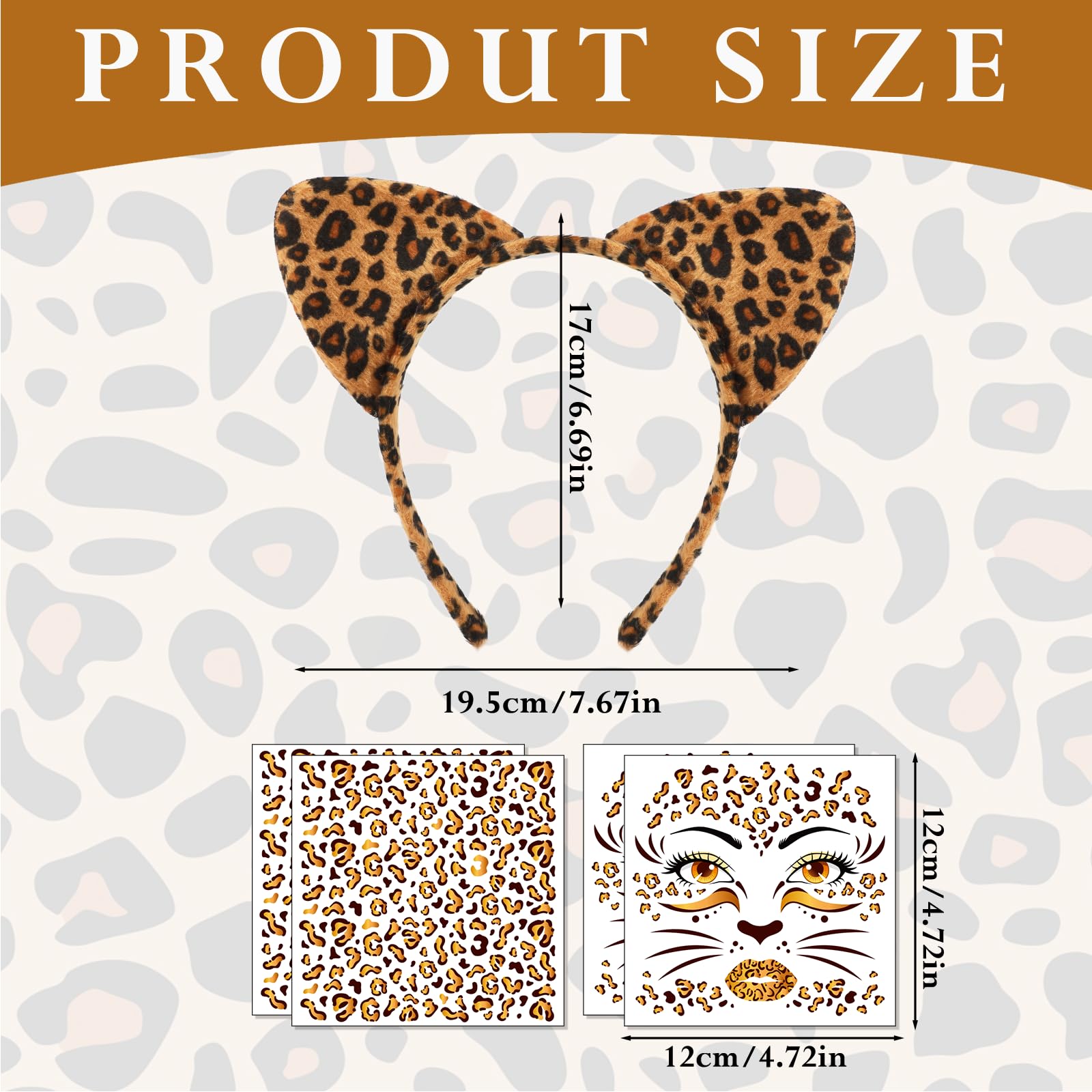 HOWAF Leopard Print Leopard Ear Headband, One Size (10 cm x 10 cm x 2 cm), Yellow, Unisex, Leopard Theme - Image 2