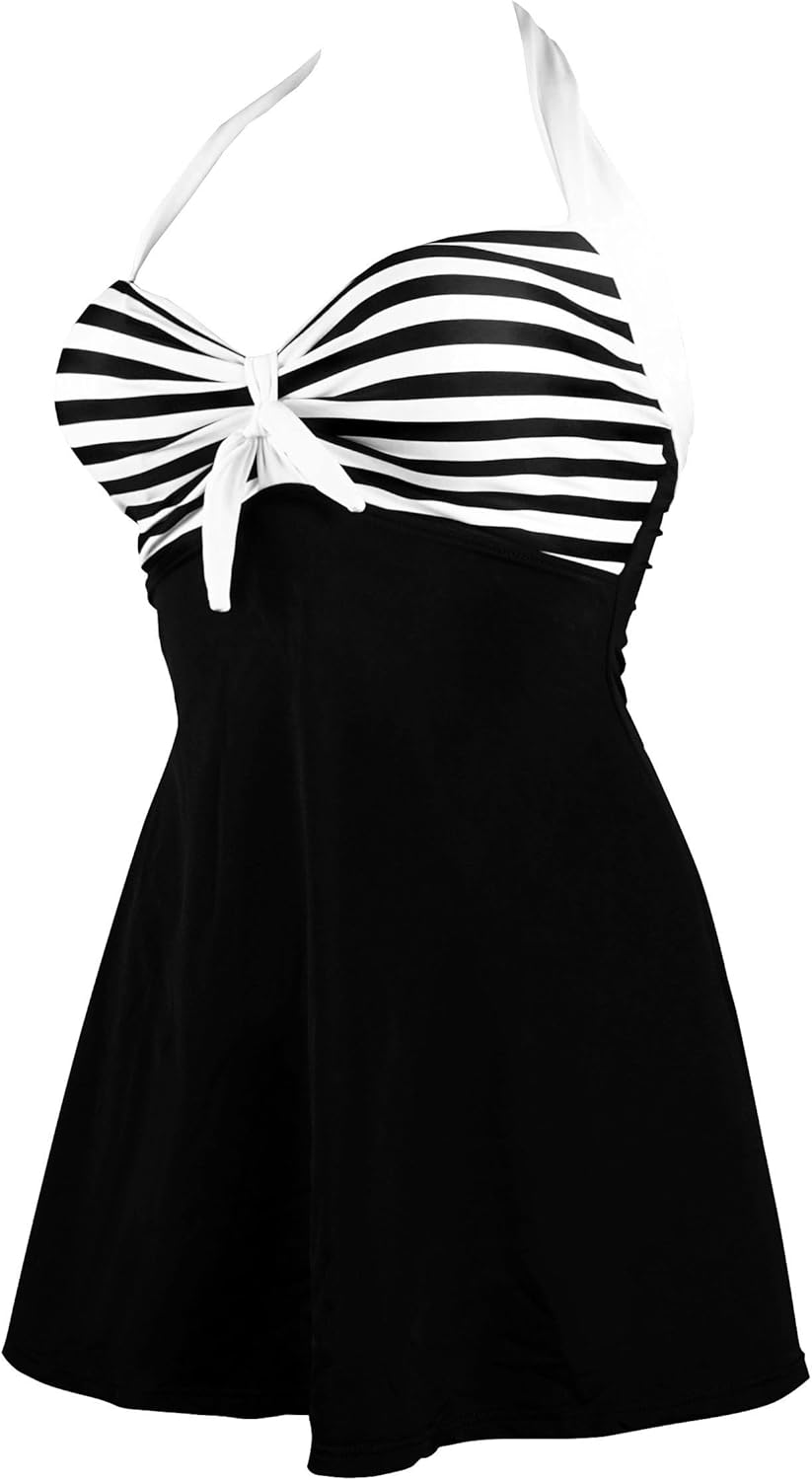 COCOSHIP Womens Vintage Swim Dress Tummy Control One Piece Skirted Swimsuit Retro Bathing Suit