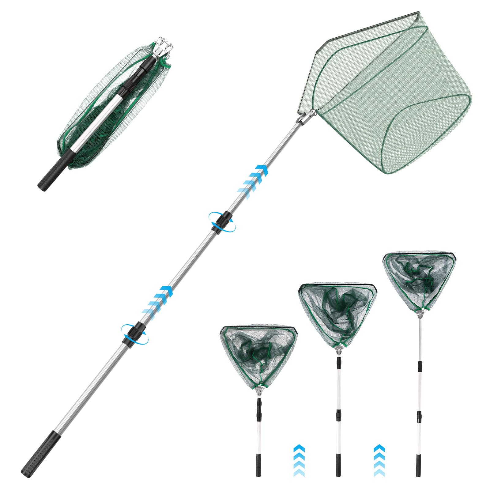 Telescopic Fishing Landing Net – 1.25M/1.5M Foldable & Extendable Aluminum Pole, Lightweight Portable Fish Catch and Release Net with Anti-Tangle Nylon Mesh Rubber Grip(1.5m)