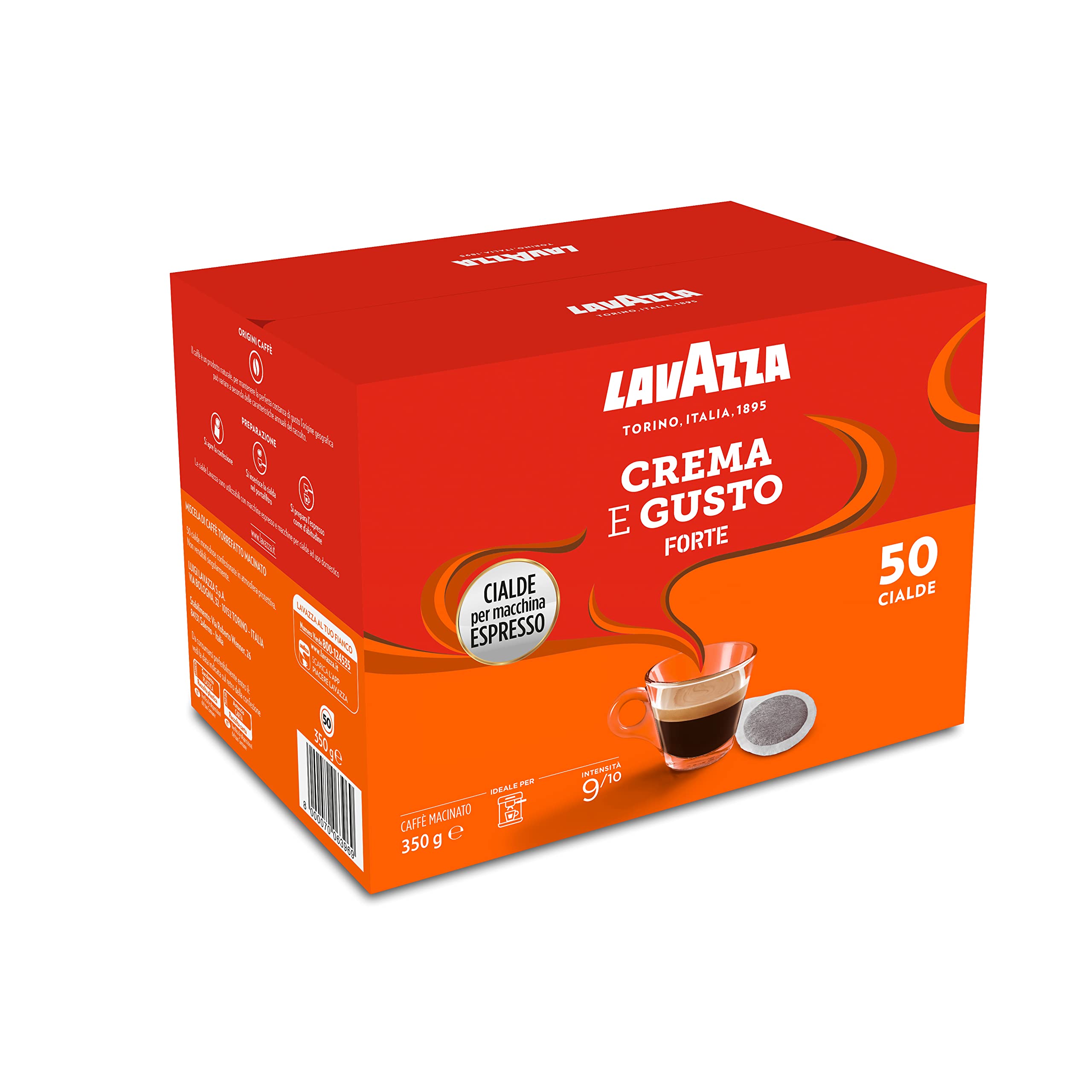 Lavazza, Cápsulas de café crema y sabor fuerte, café en monodosis, 4 paquetes de 50 monodosis, para un expreso fuerte y completo, con notas aromáticas de madera y tabaco, arábica y robusta, intensidad