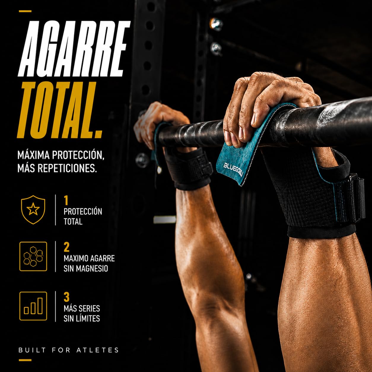 BLUEGORILLA Quad Force - Calleras para Crosstraining. Nuevas y Mejoradas: Grip RX sin Magnesio. Máxima adherencia y protección. Neopreno Reforzado en muñeca para un Mejor Rendimiento.